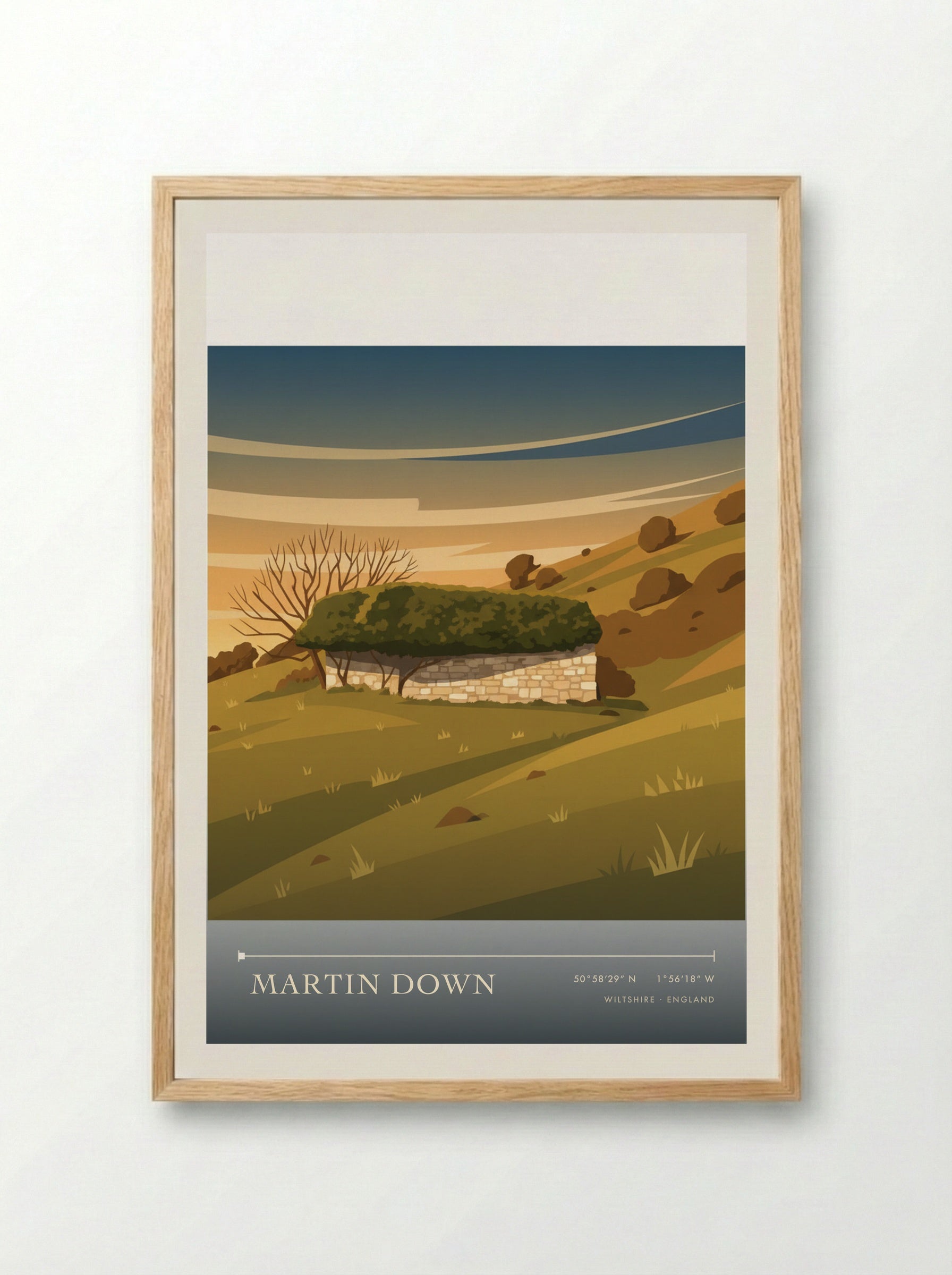 Martin Down Wiltshire England Travel Poster - Framed Print Wood