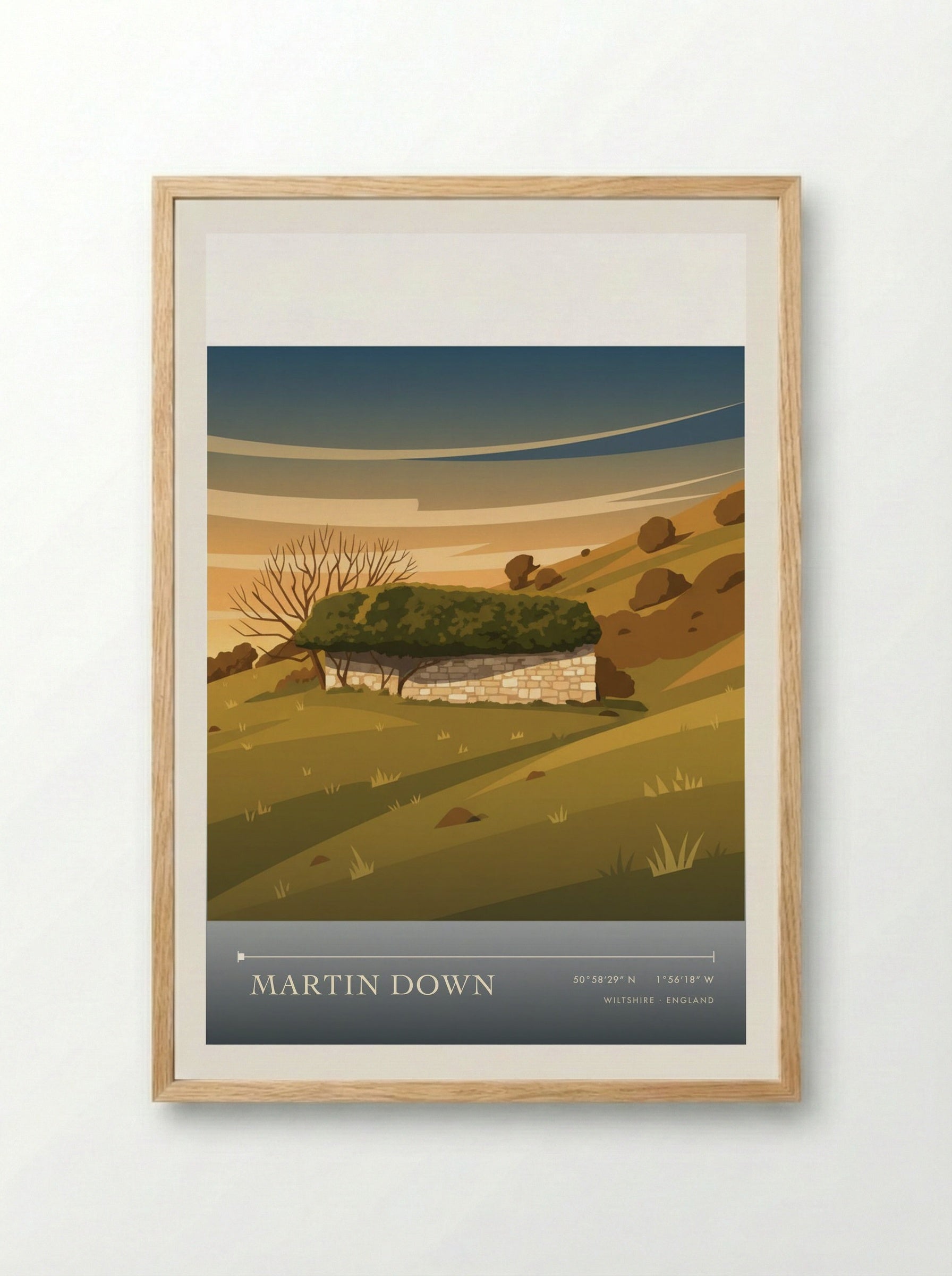 Martin Down Wiltshire England Travel Poster - Framed Print Wood
