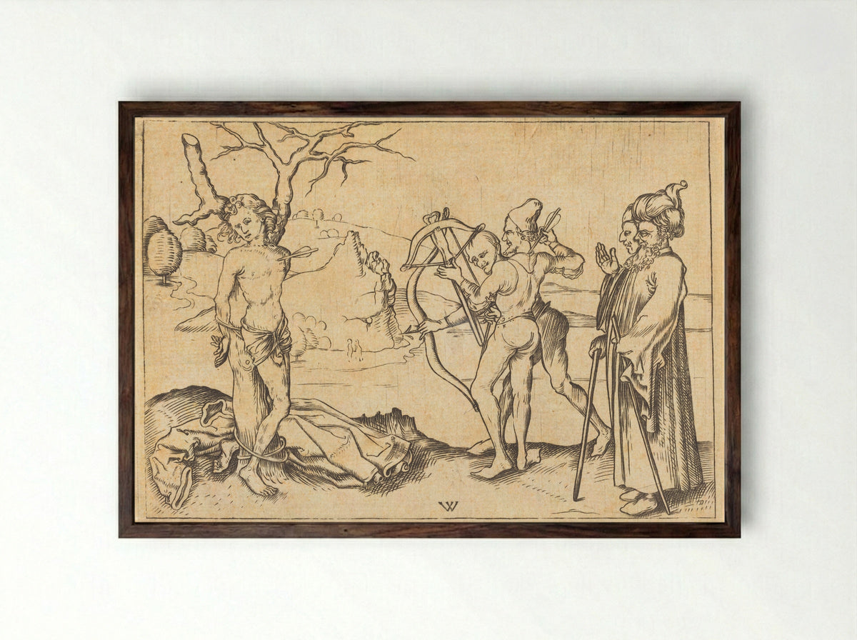 Martyrdom of Saint Sebastian - Wenzel von Olmütz - Framed Print Dark Wood