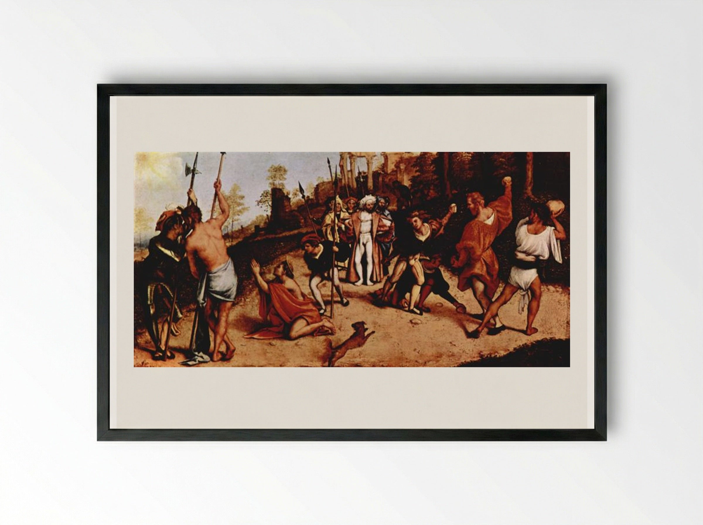Martyrdom of St. Stephen - Lorenzo Lotto - Framed Print Black