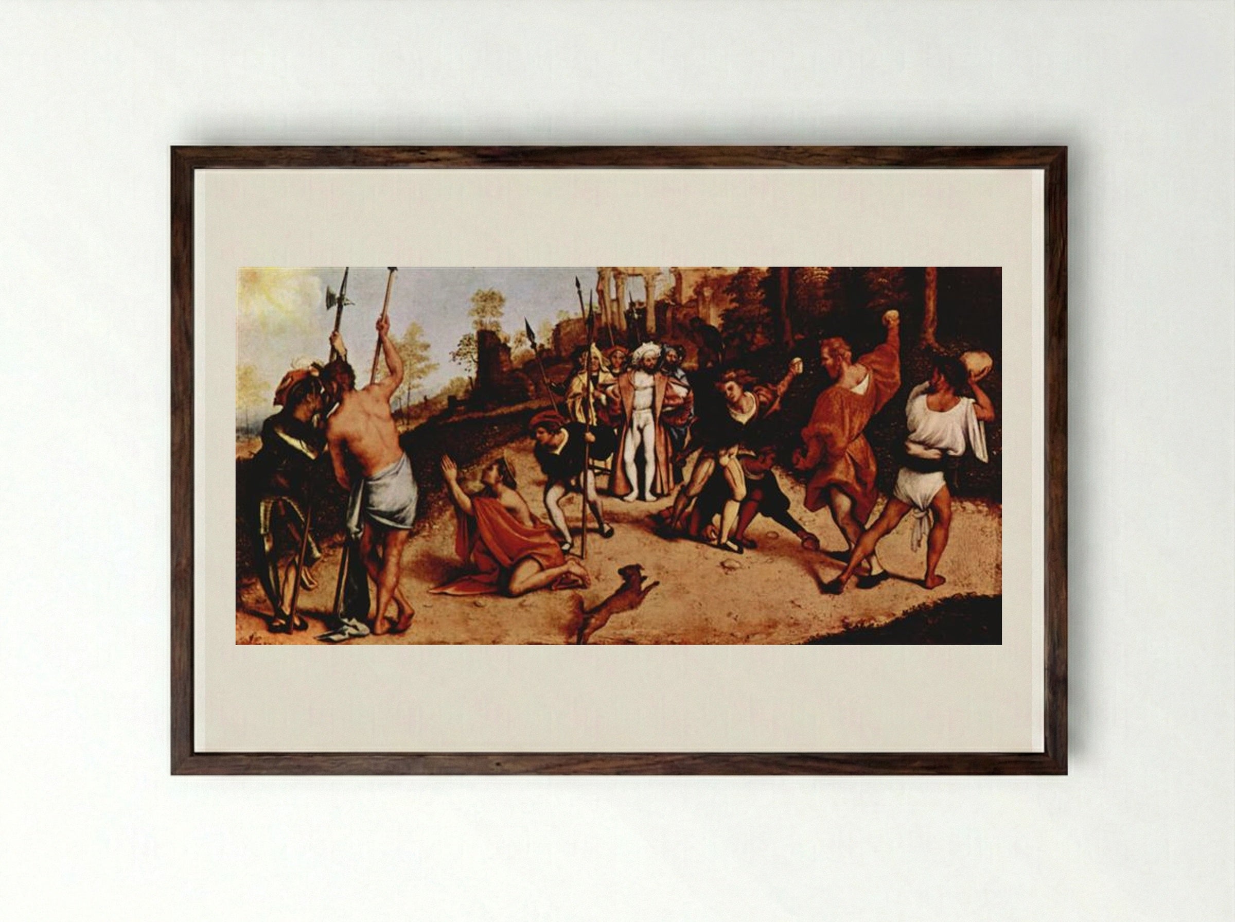 Martyrdom of St. Stephen - Lorenzo Lotto - Framed Print Dark Wood