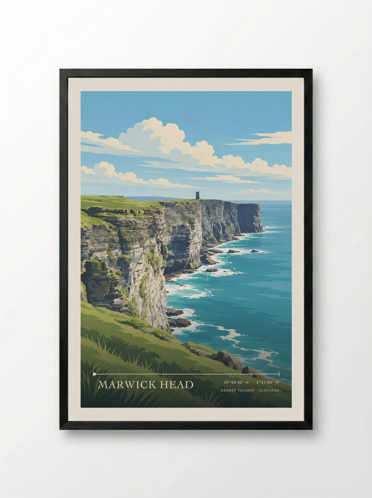 Marwick Head, Orkney Islands | Travel Poster - Framed Print Black