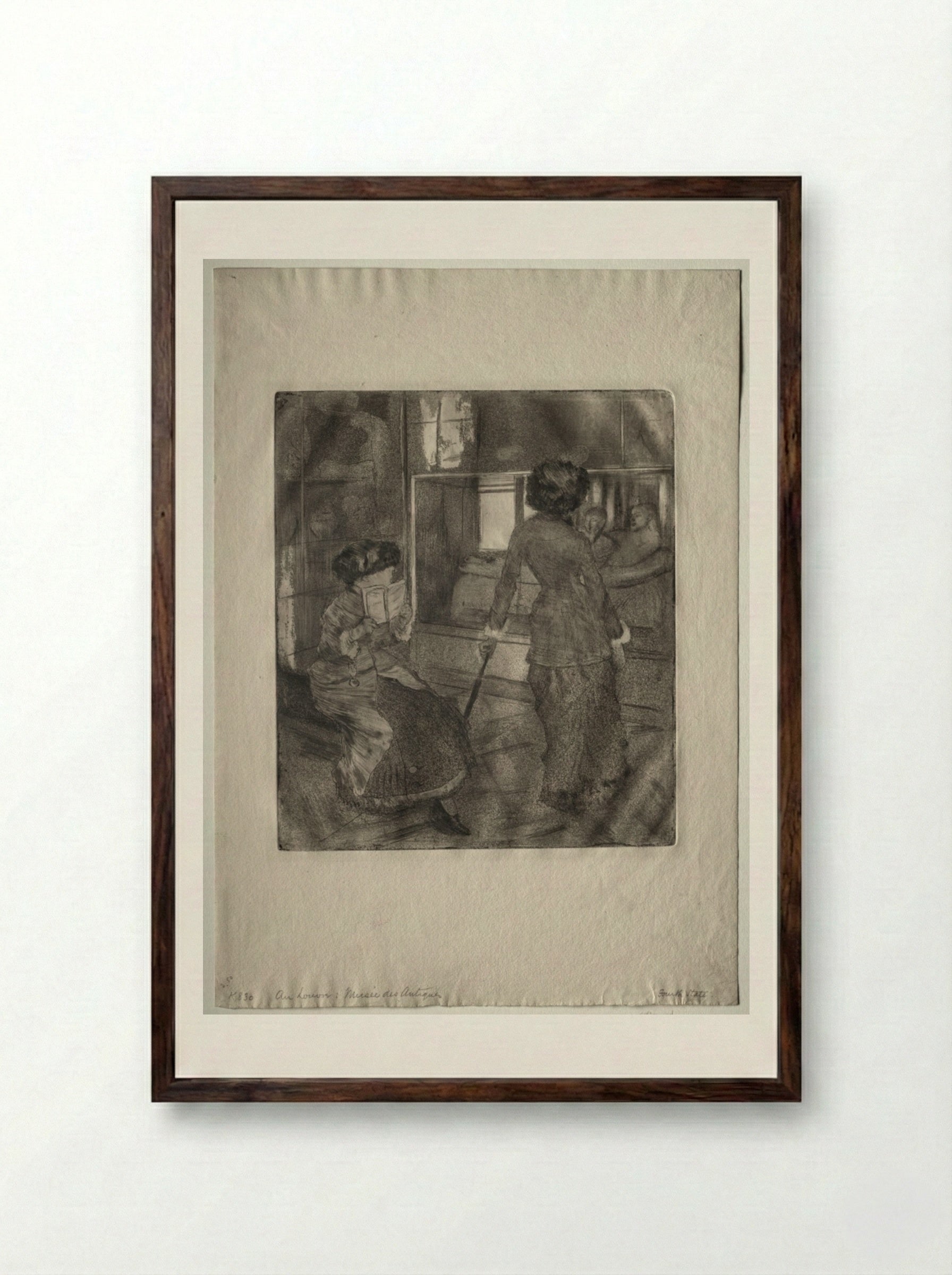 Mary Cassatt at the Louvre: The Etruscan Gallery - Edgar Degas - Framed Print Dark Wood