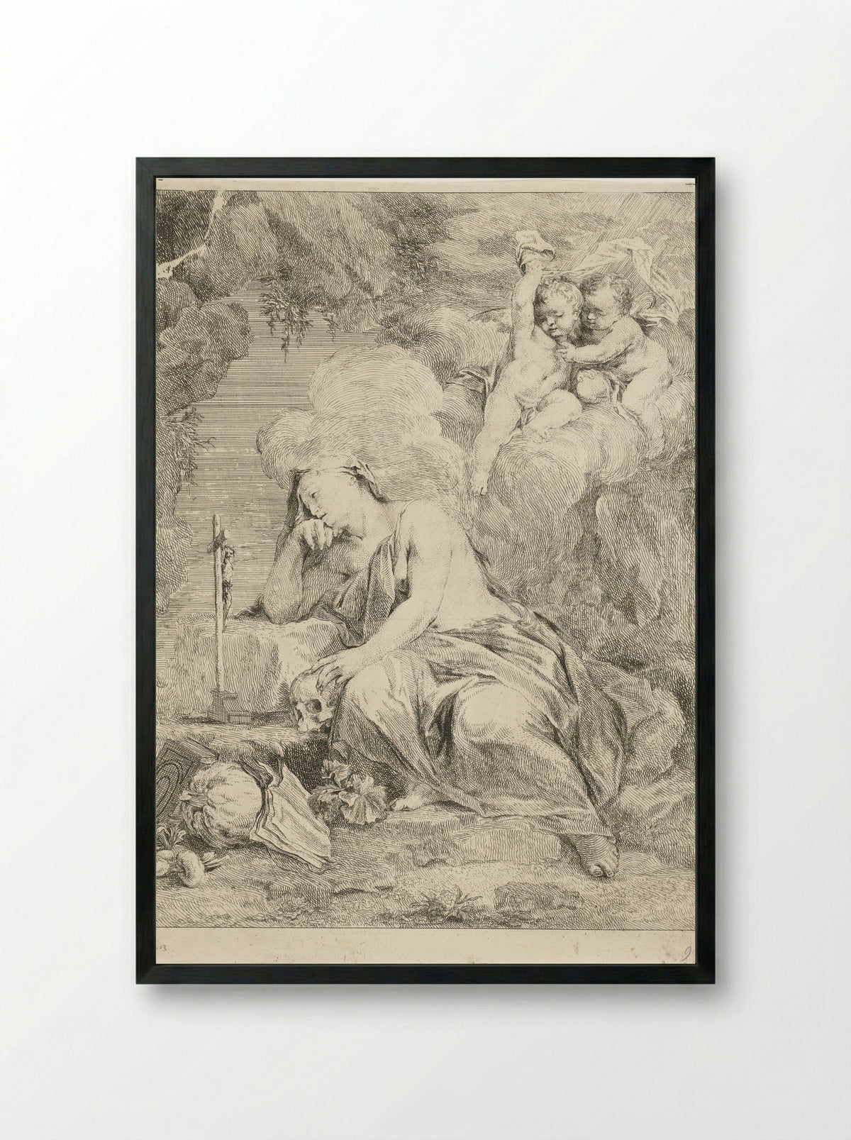 Mary Magdalene Meditating - Louis de Deyster - Framed Print Black