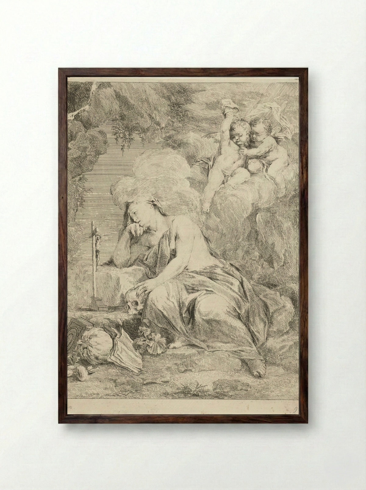 Mary Magdalene Meditating - Louis de Deyster - Framed Print Dark Wood