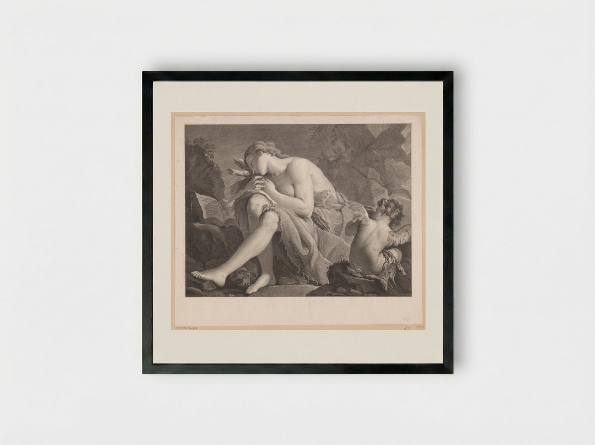 Mary Magdalene in the Wilderness - Jacques Nicolas Tardieu - Framed Print Black