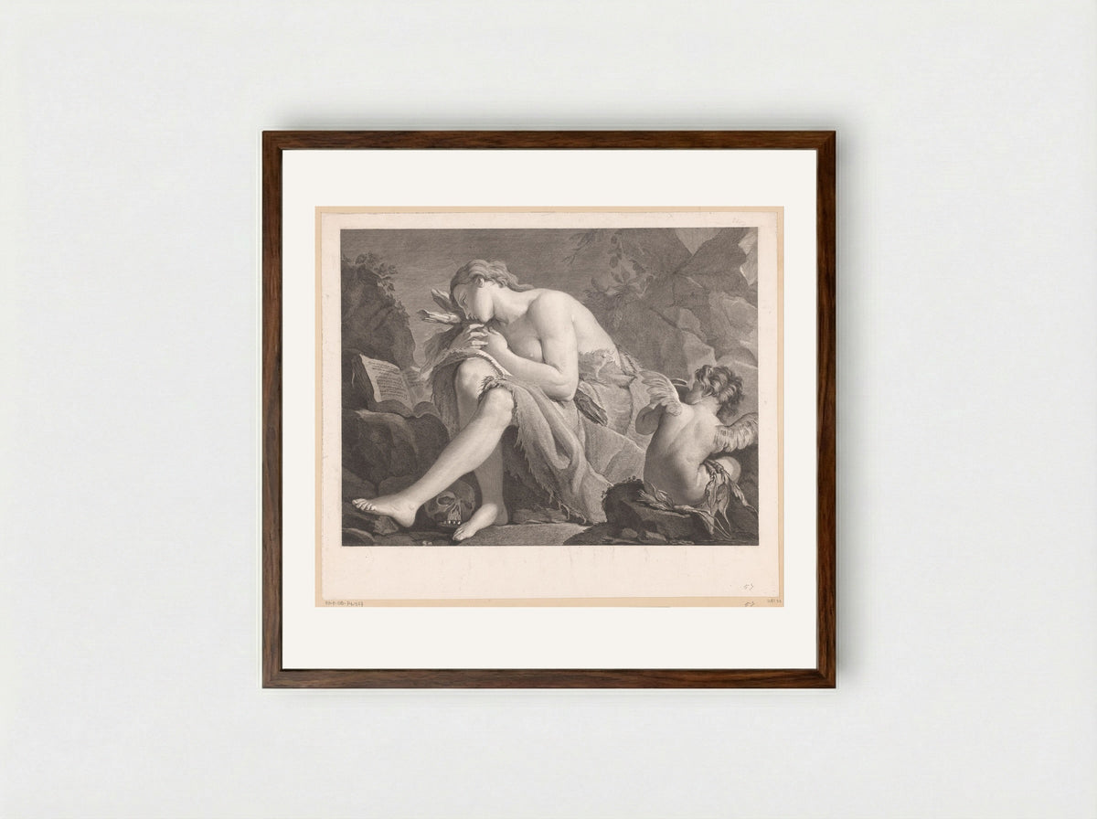 Mary Magdalene in the Wilderness - Jacques Nicolas Tardieu - Framed Print Dark Wood
