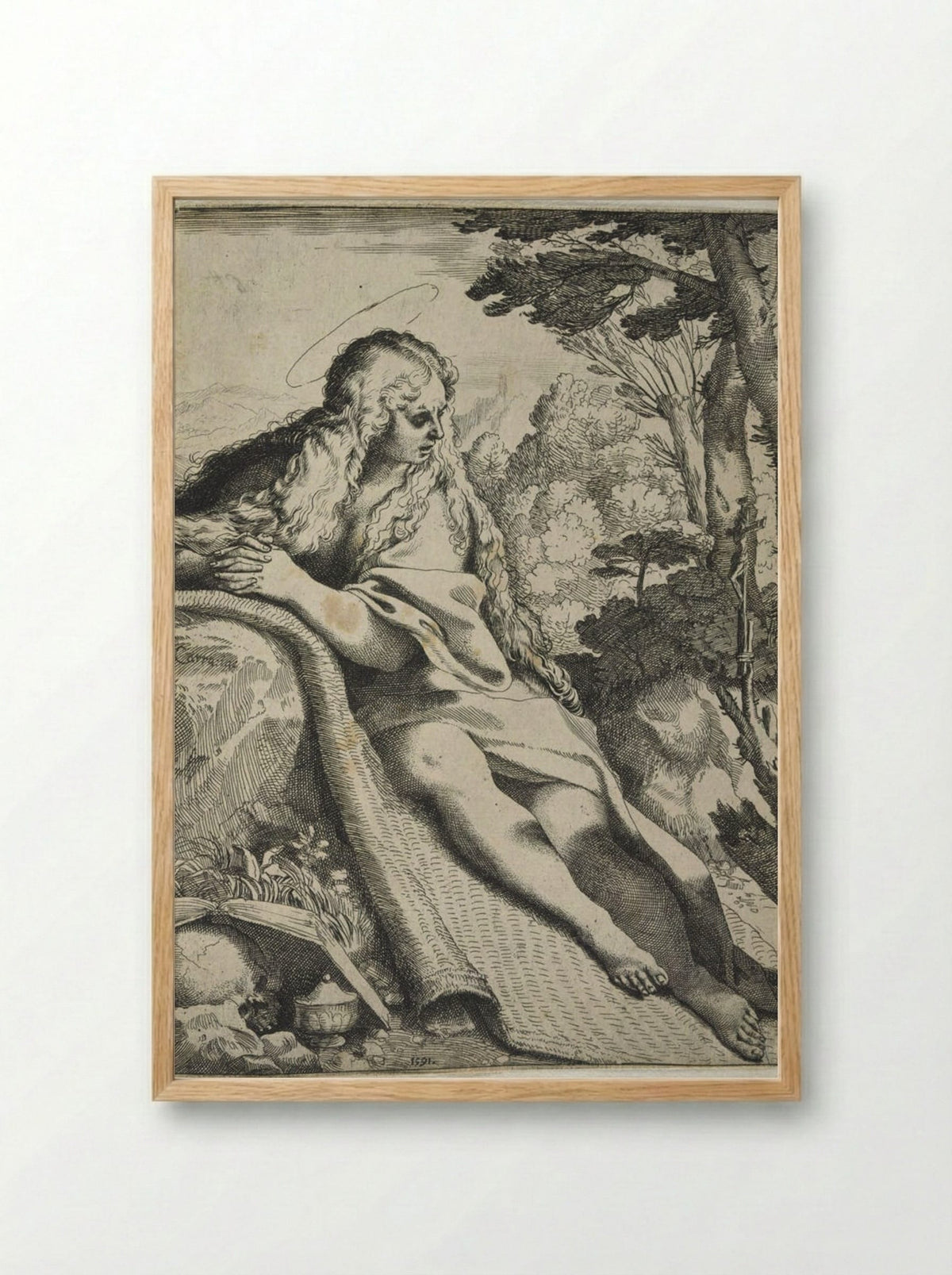 Mary Magdalene in the Wilderness - Annibale Carracci - Framed Print Wood