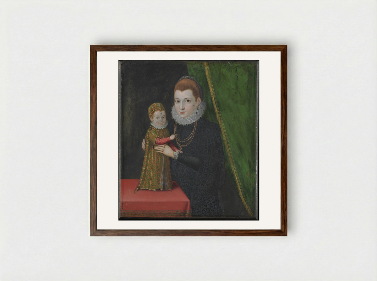 Mary, Queen of Scots, with Her Son, James - British Painter - Framed Print Dark Wood