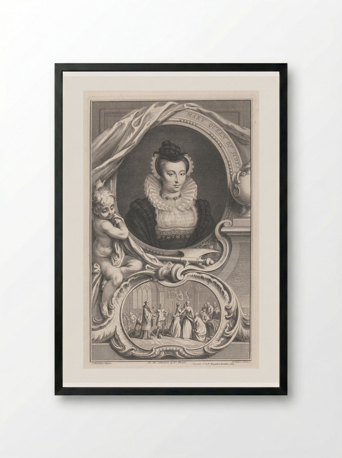 Mary Queen of Scots - Jacobus Houbraken - Framed Print Black