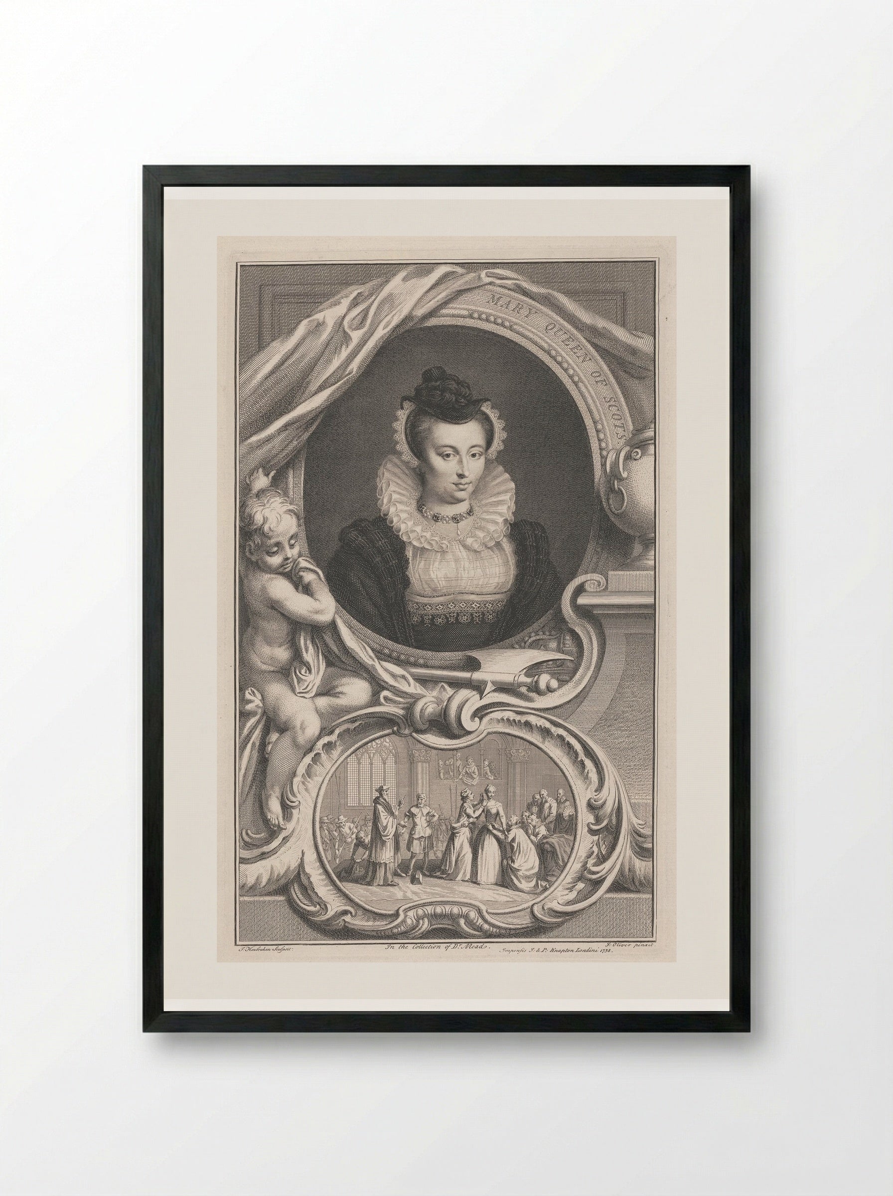 Mary Queen of Scots - Jacobus Houbraken - Framed Print Black