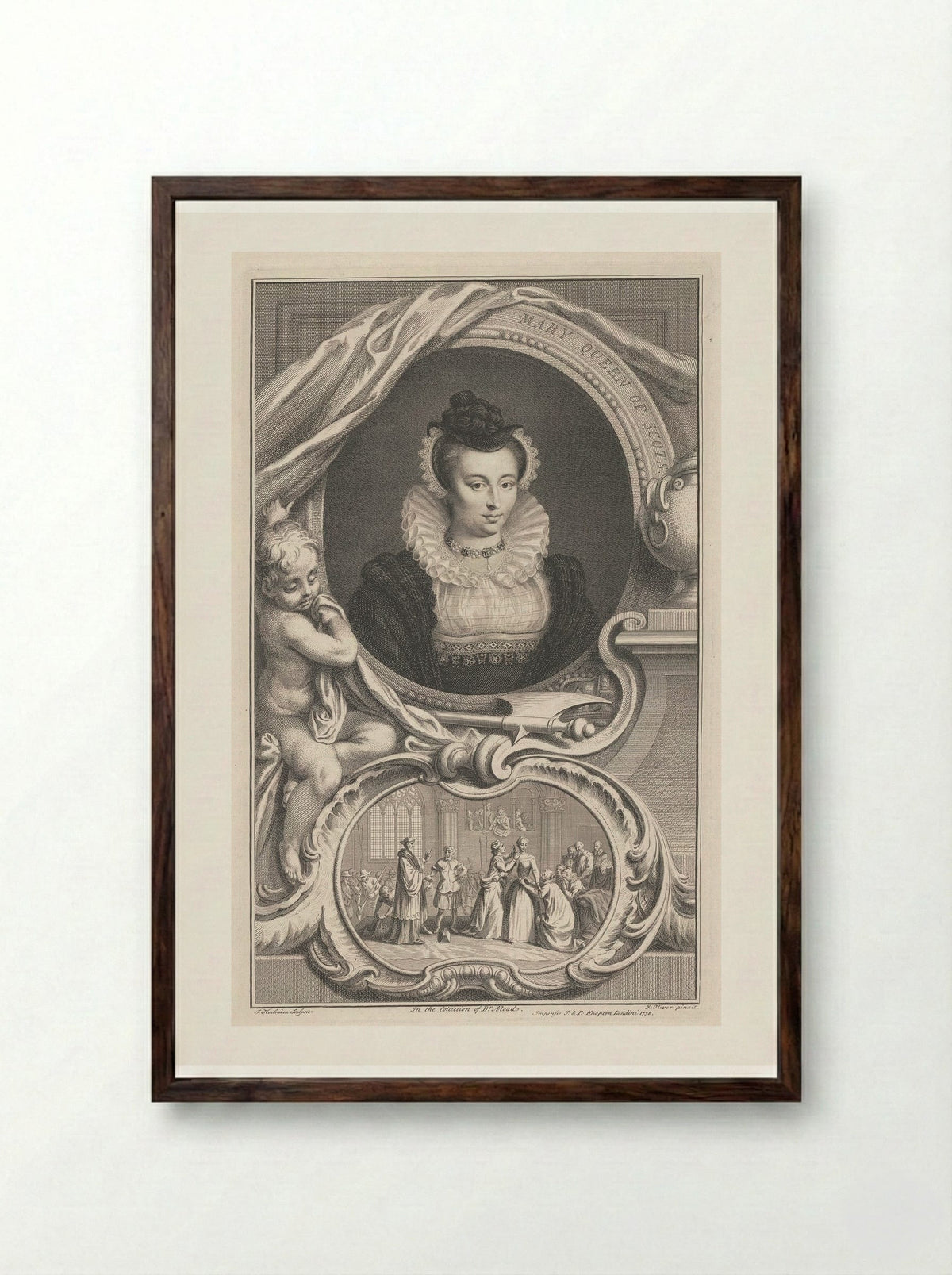 Mary Queen of Scots - Jacobus Houbraken - Framed Print Dark Wood