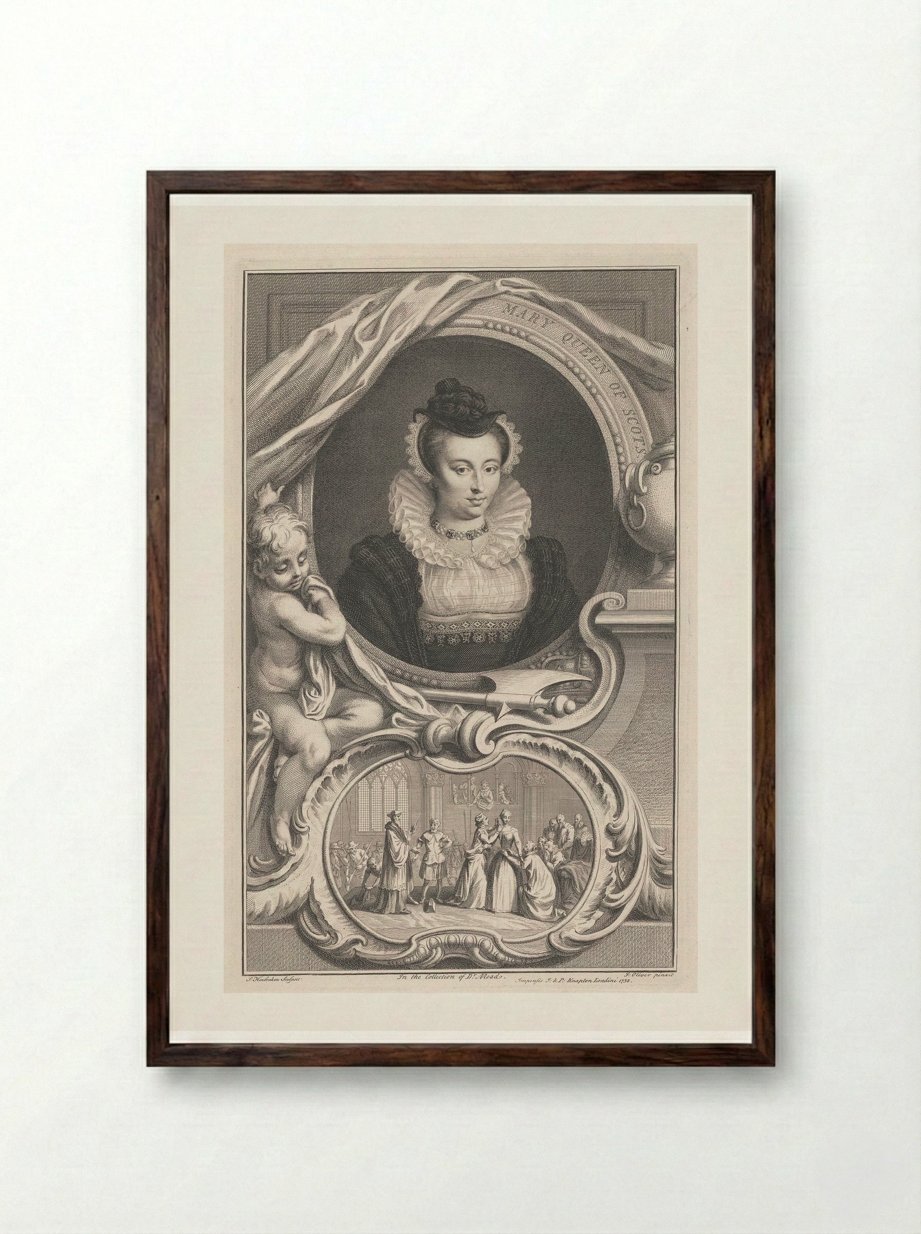 Mary Queen of Scots - Jacobus Houbraken - Framed Print Dark Wood