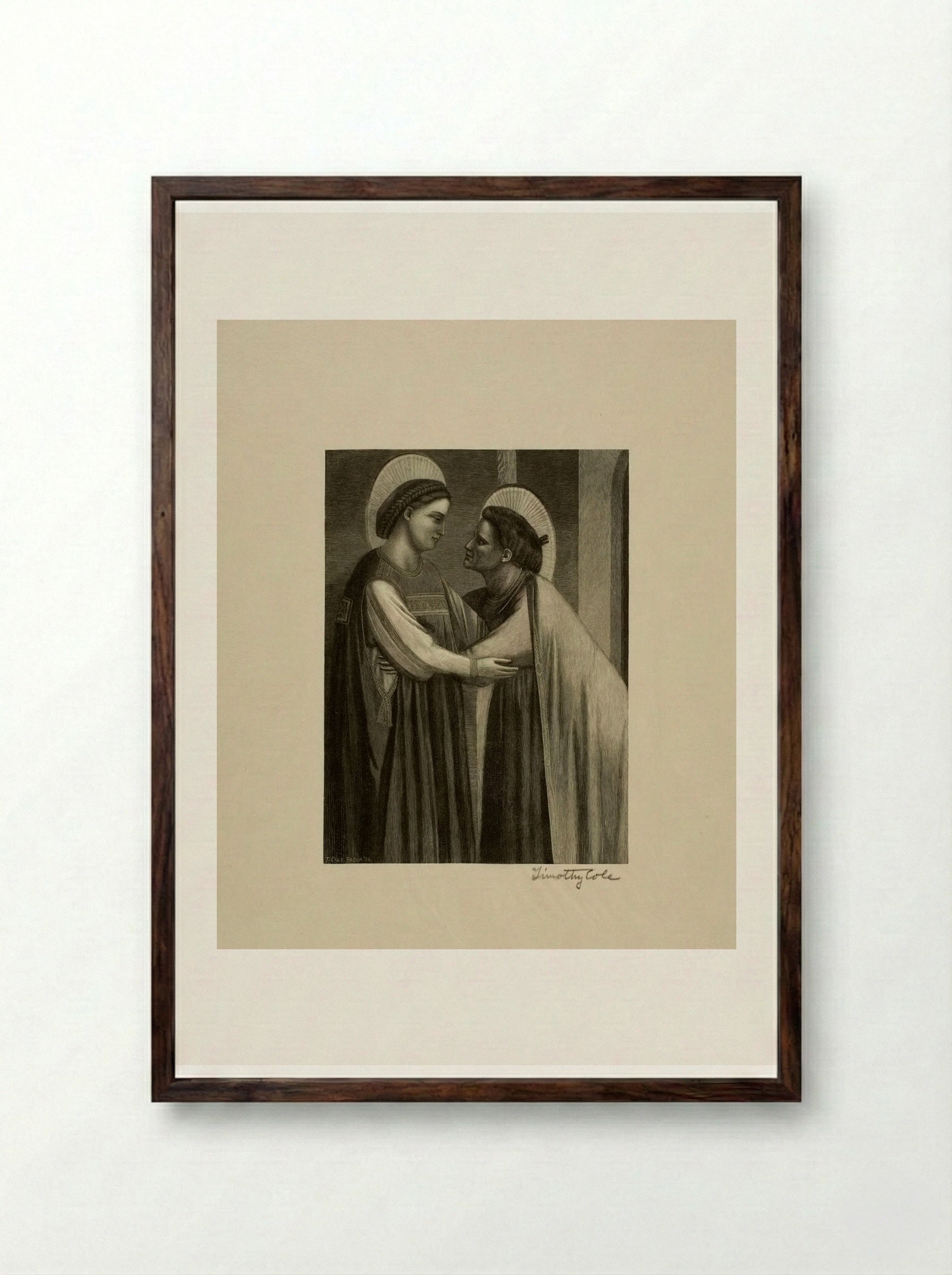 Mary and Elizabeth (Detail from The Visitation) - Timothy Cole - Framed Print Dark Wood