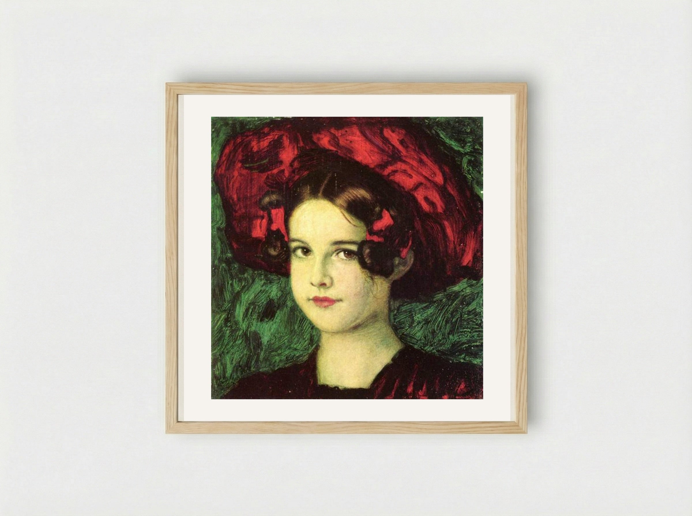 Mary with a Red Hat - Franz von Stuck - Framed Print Wood