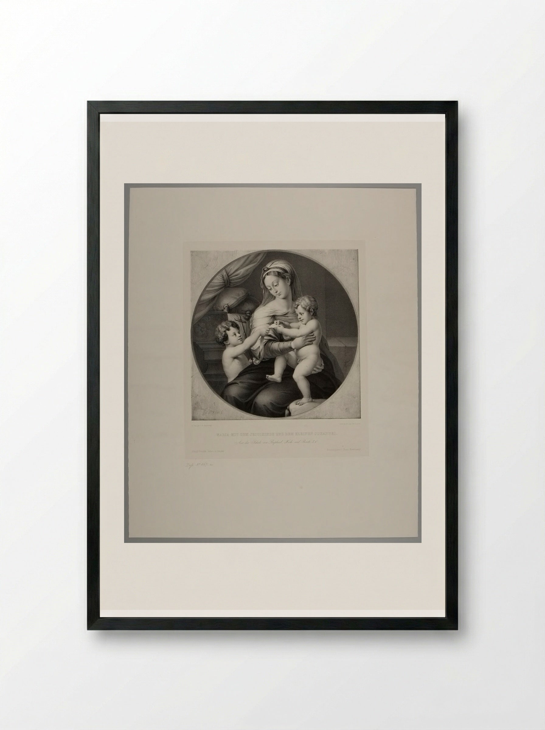 Mary with the Child Jesus and Little John - Franz Hanfstaengl - Framed Print Black