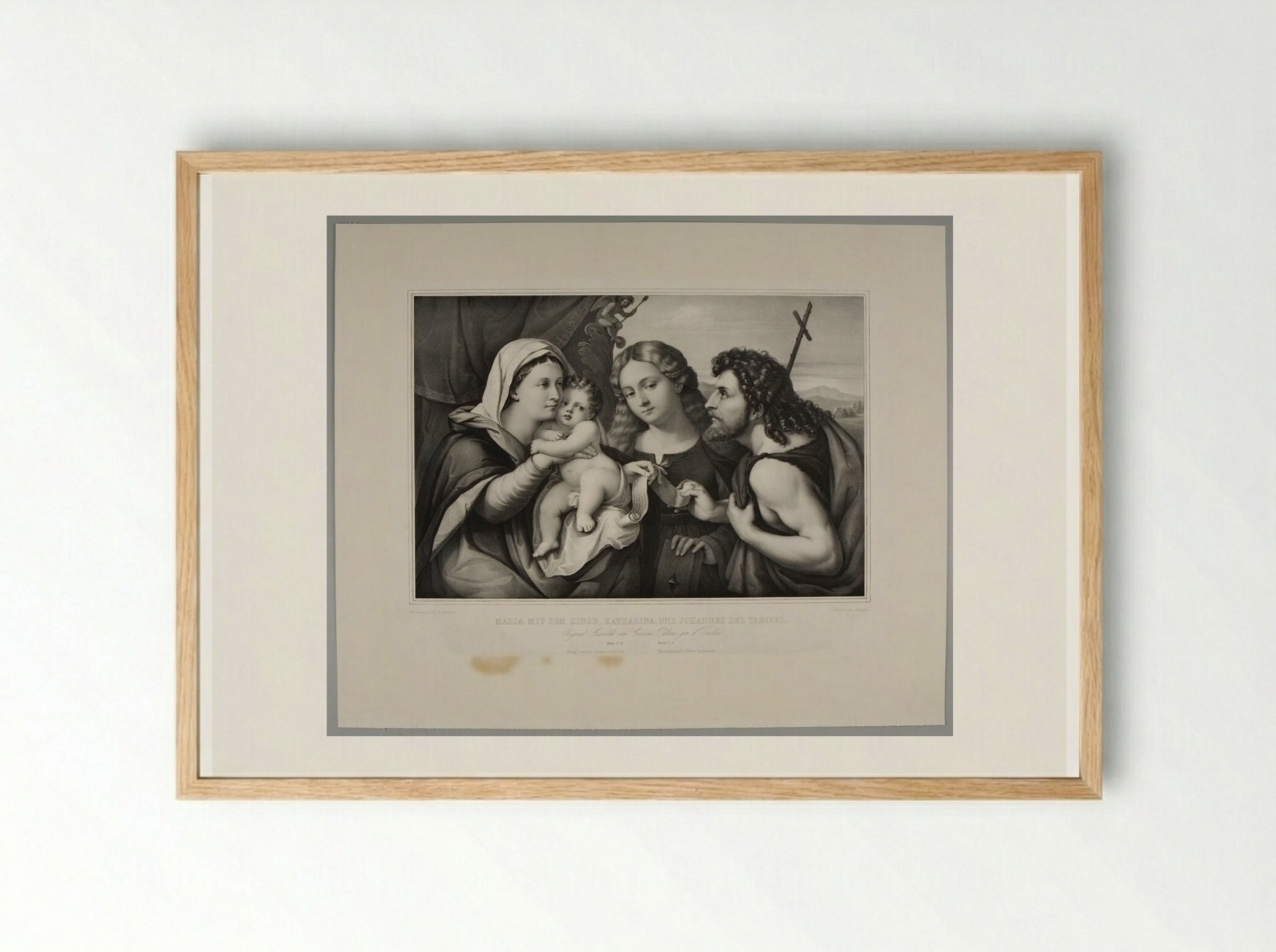 Mary with the Child, Saint Catherine and John the Baptist - Franz Hanfstaengl - Framed Print Wood