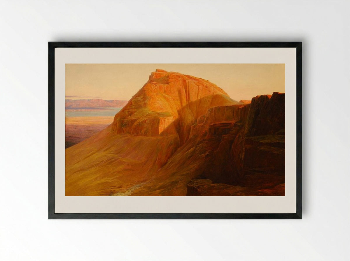 Masada on the Dead Sea - Edward Lear - Framed Print Black