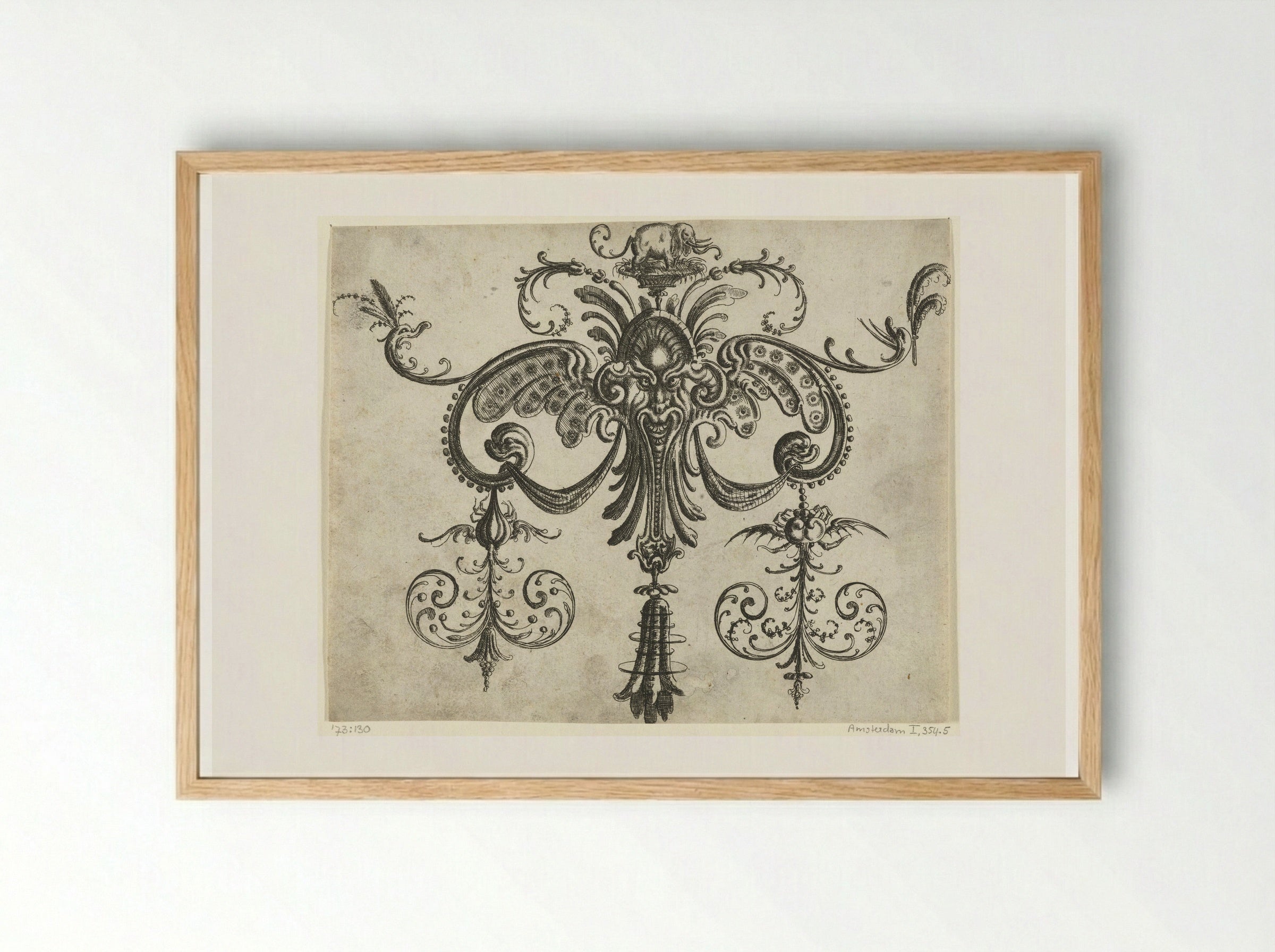 Mascaron with Wings and Fish-Headed Feathers - Christoph Jamnitzer - Framed Print Wood