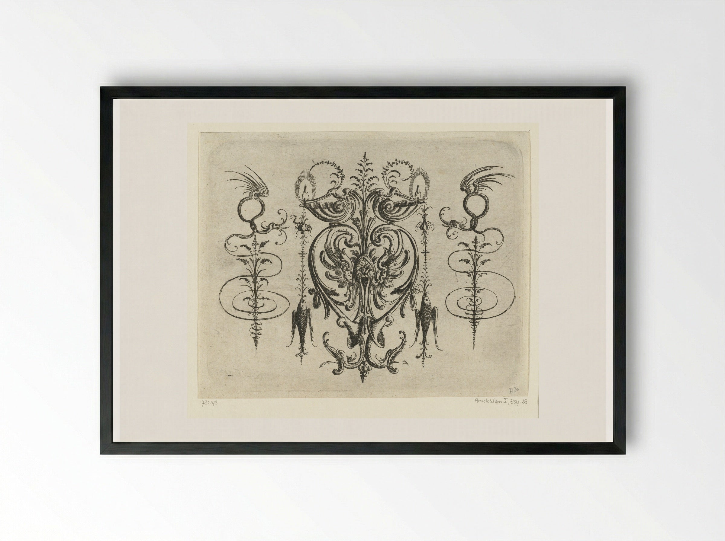Mascaron with Wings - Christoph Jamnitzer - Framed Print Black