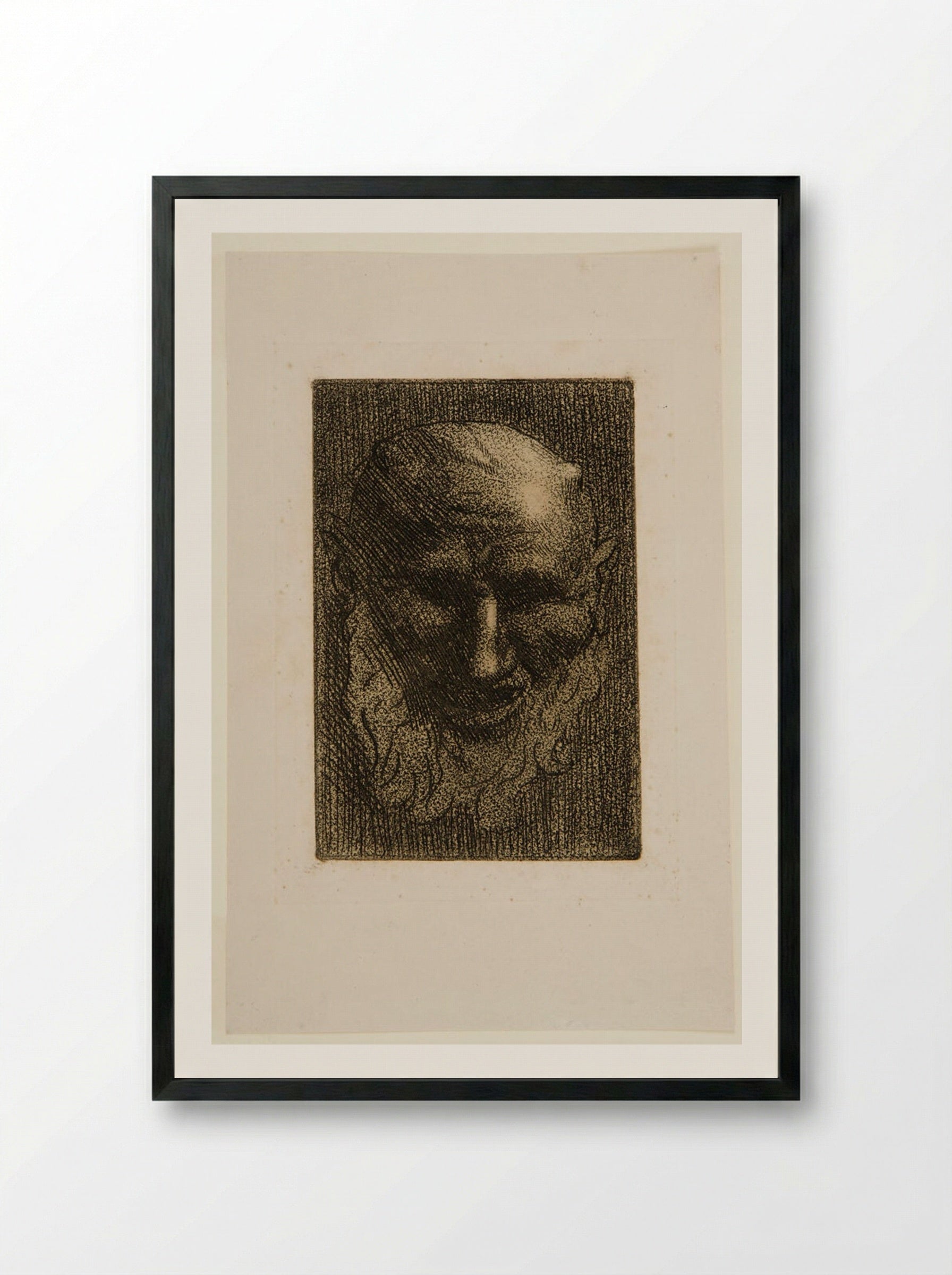 Mask of a Satyr with Long Beard - Alphonse Legros - Framed Print Black