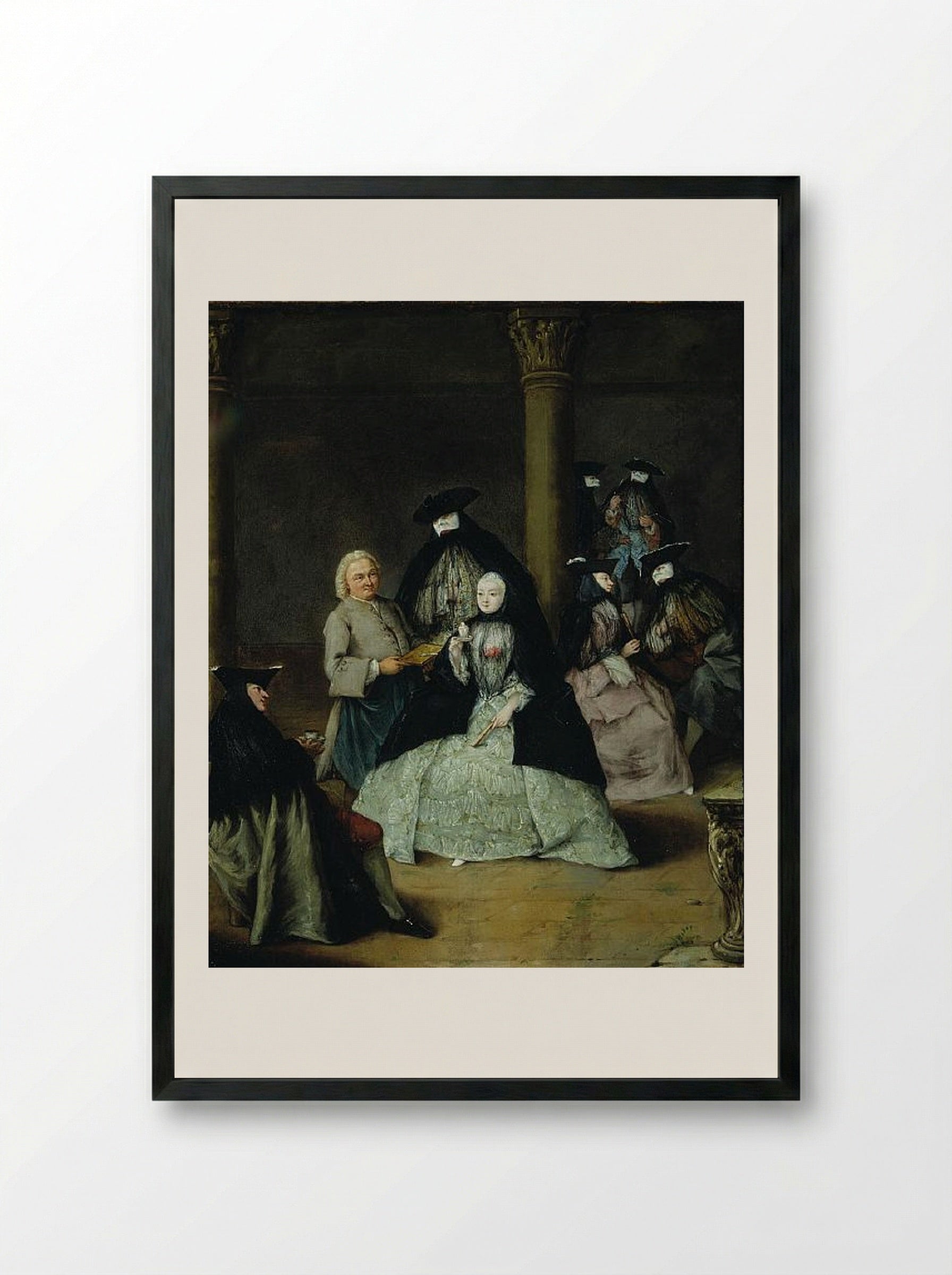 Masked Party in a Courtyard - Pietro Longhi - Framed Print Black