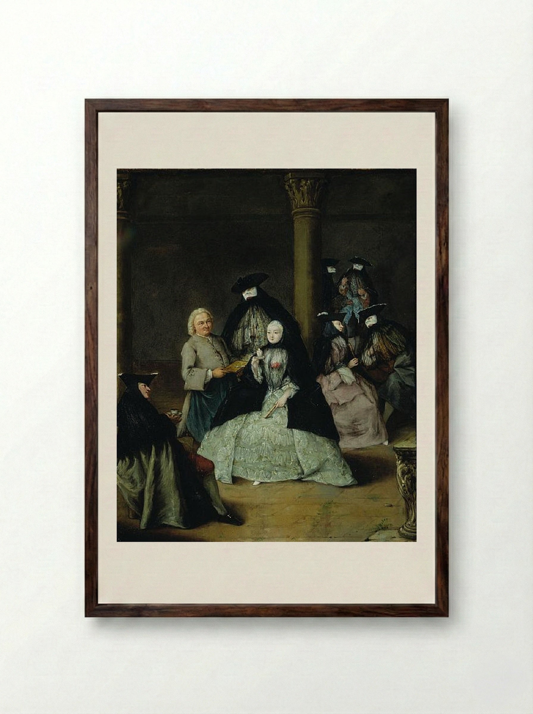 Masked Party in a Courtyard - Pietro Longhi - Framed Print Dark Wood