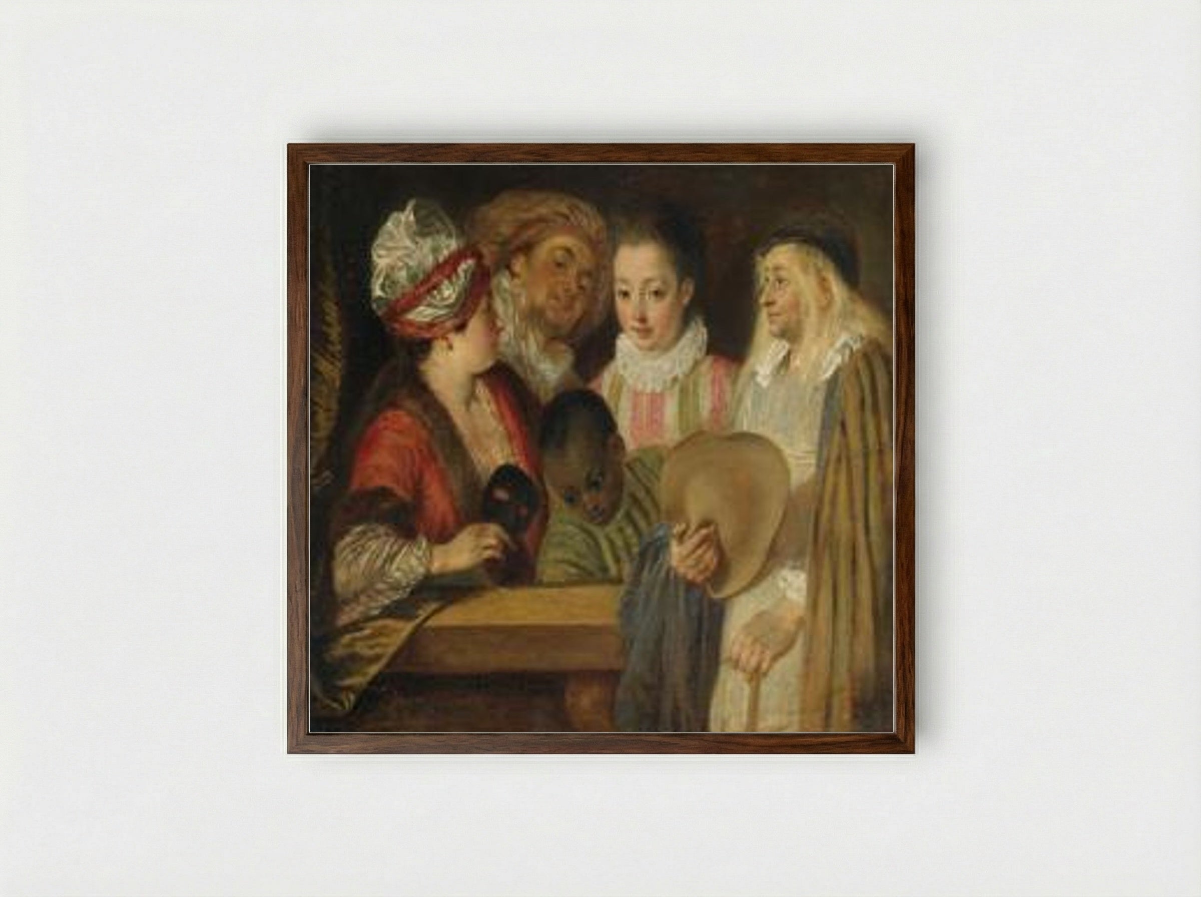 Maskerade - Antoine Watteau - Framed Print Dark Wood
