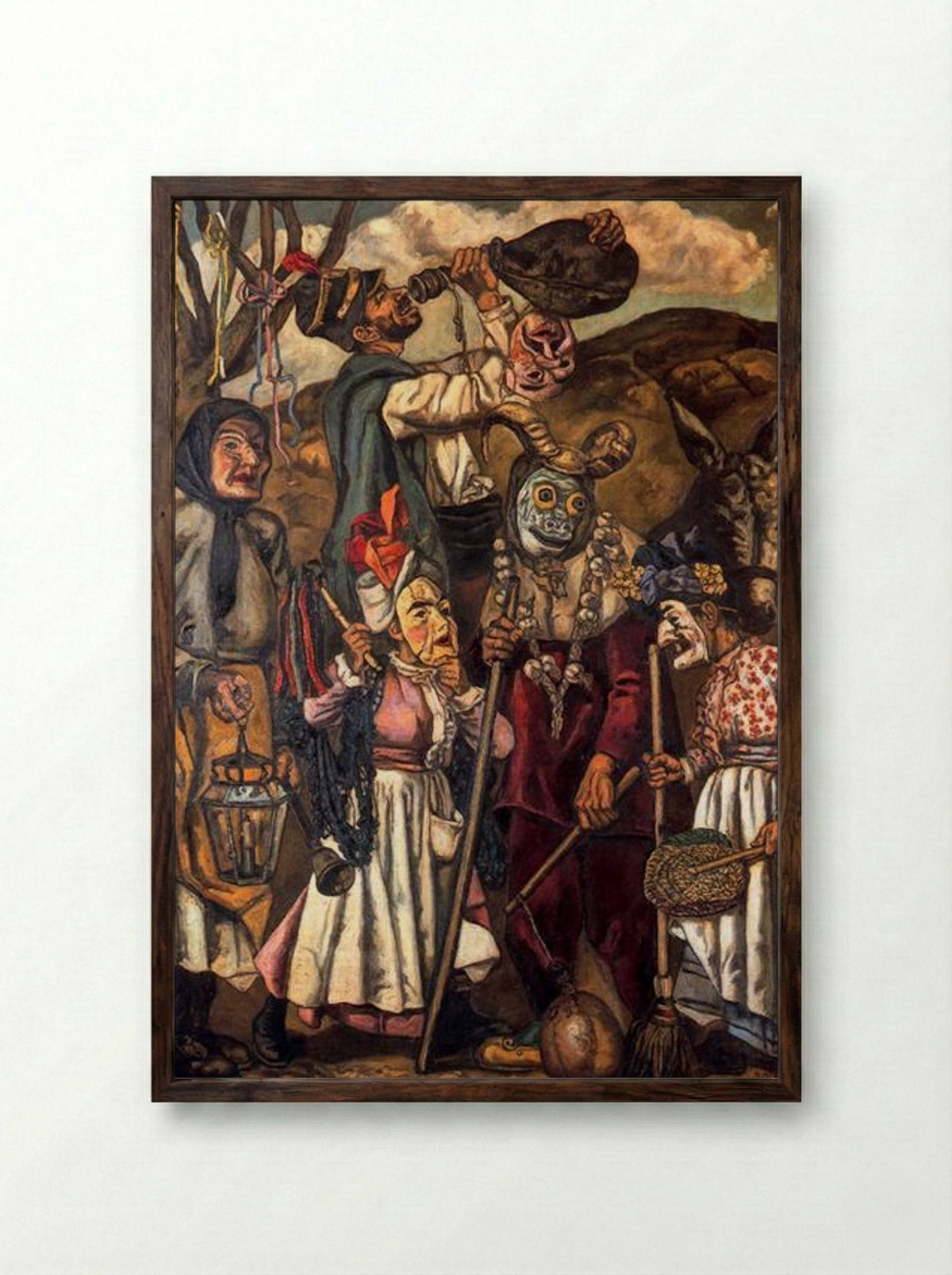 Masks with Donkey - José Gutiérrez Solana - Framed Print Dark Wood