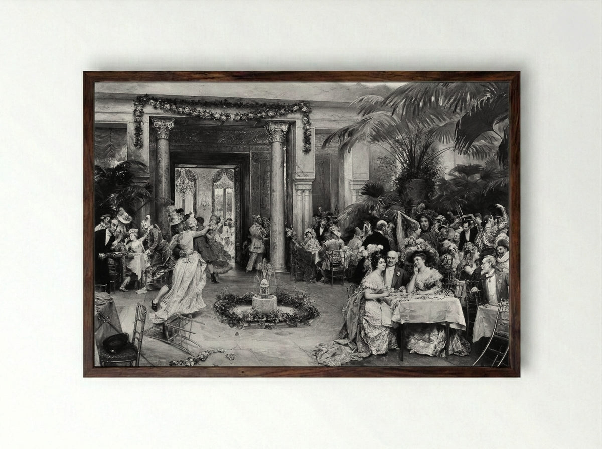 Masquerade Ball at the Ritz Hotel, Paris - Raimundo de Madrazo y Garreta - Framed Print Dark Wood
