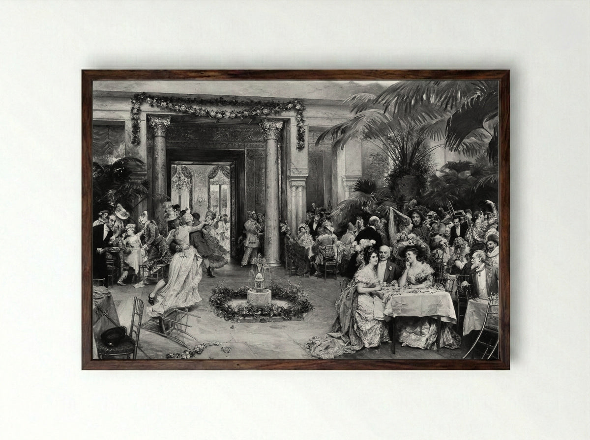 Masquerade Ball at the Ritz Hotel, Paris - Raimundo de Madrazo y Garreta - Framed Print Dark Wood