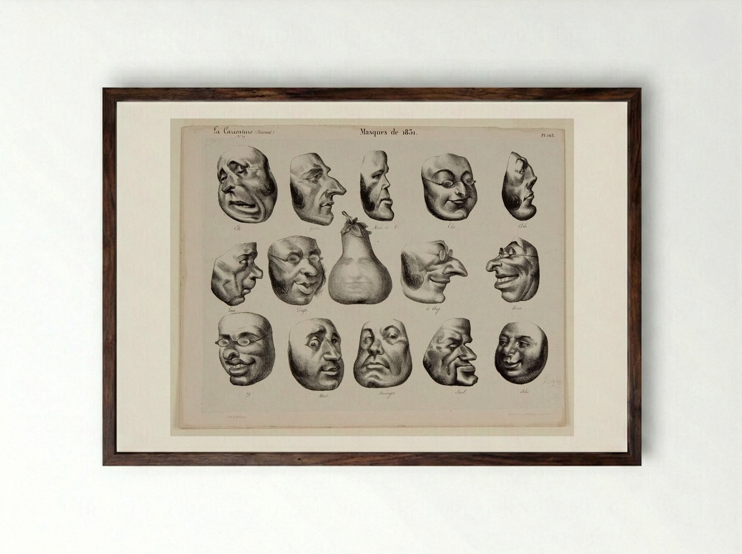 Masques de 1831 - Honoré-Victorin Daumier - Framed Print Dark Wood