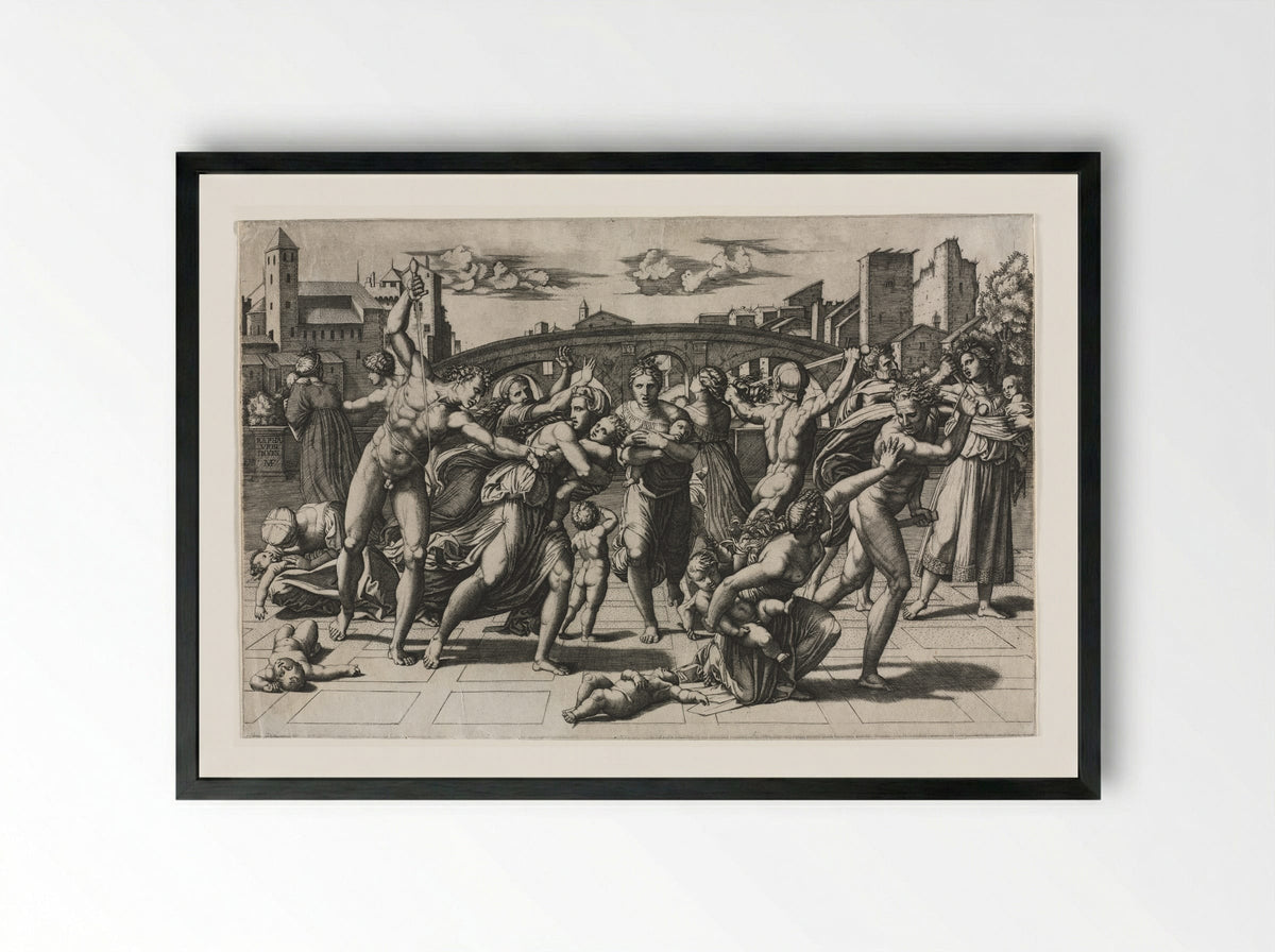 Massacre of the Innocents (without the fir tree) - Marcantonio Raimondi - Framed Print Black