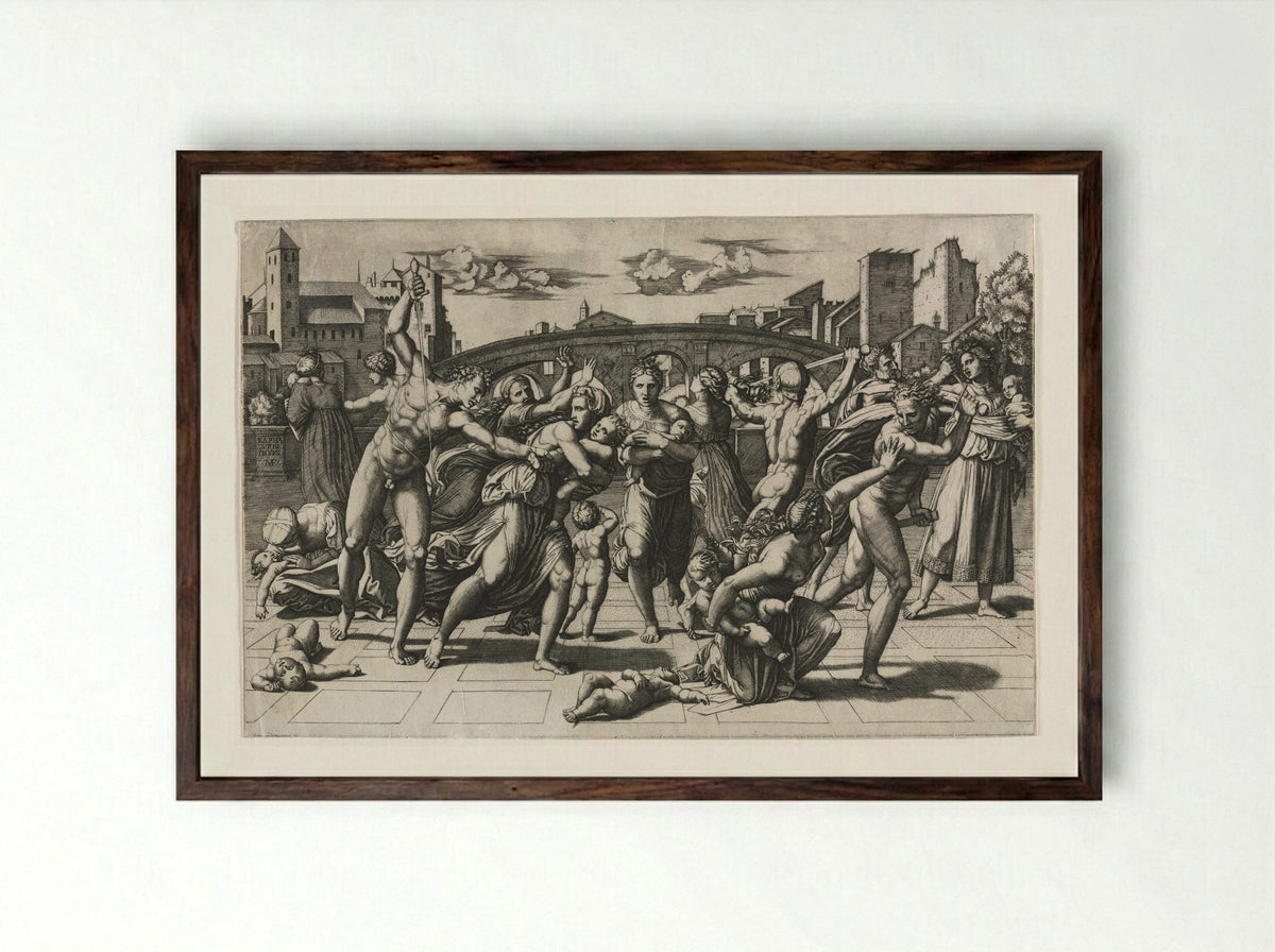 Massacre of the Innocents (without the fir tree) - Marcantonio Raimondi - Framed Print Dark Wood