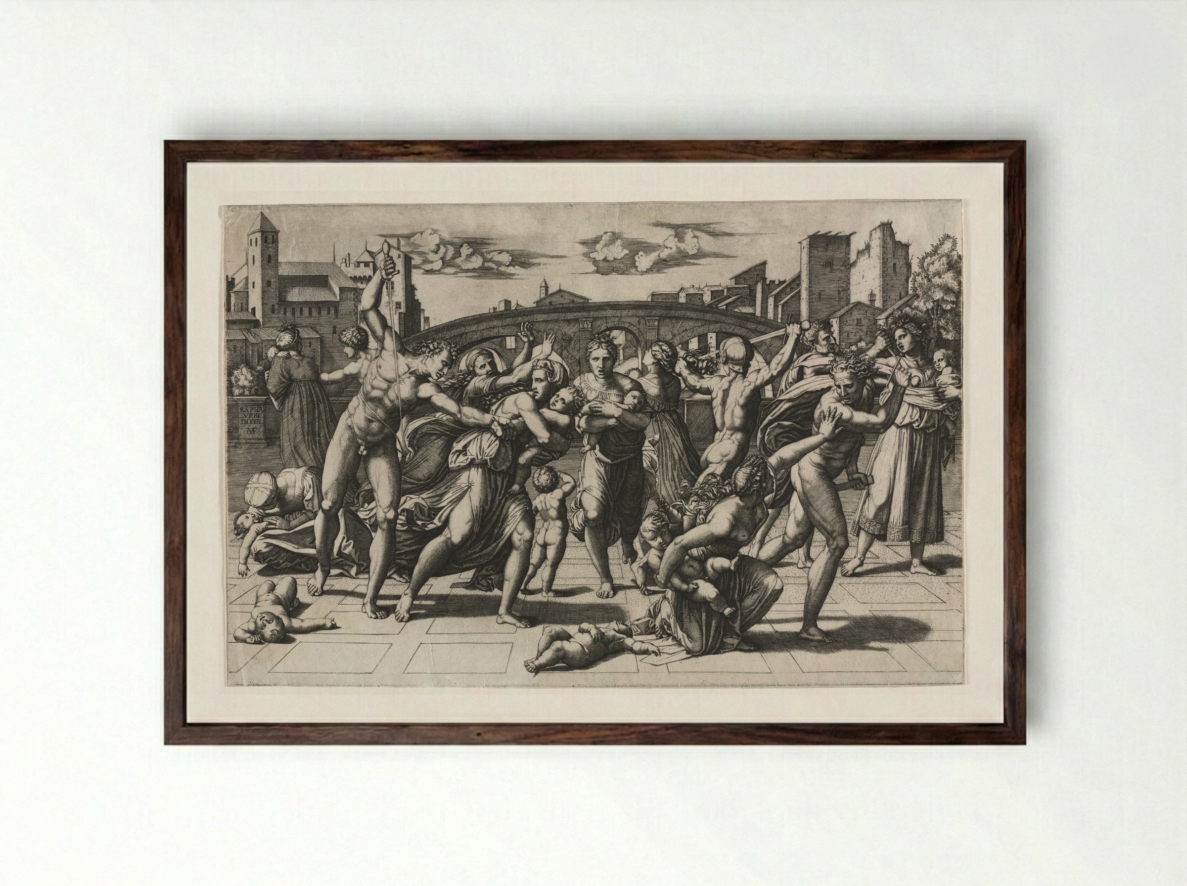 Massacre of the Innocents (without the fir tree) - Marcantonio Raimondi - Framed Print Dark Wood