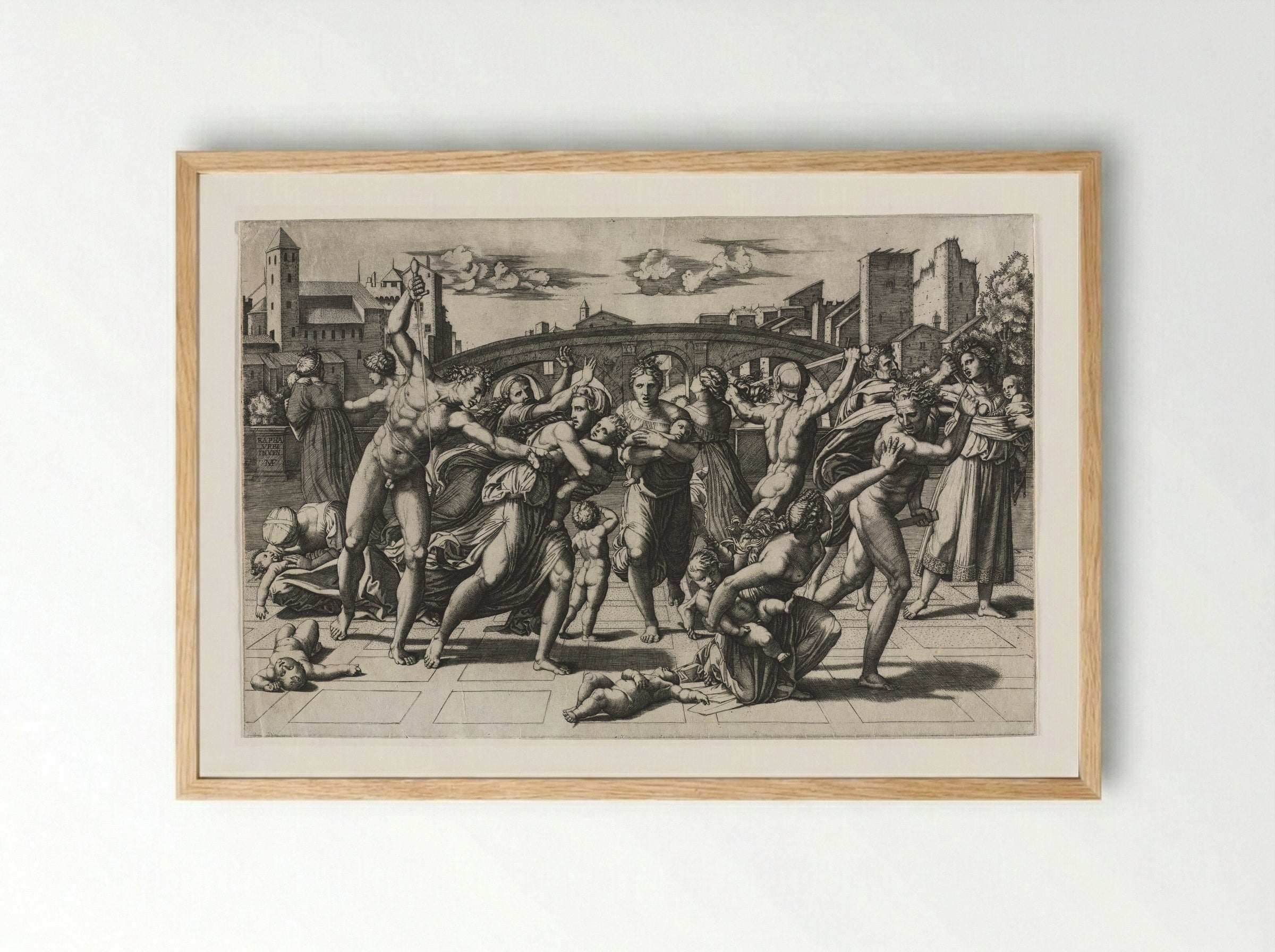 Massacre of the Innocents (without the fir tree) - Marcantonio Raimondi - Framed Print Wood
