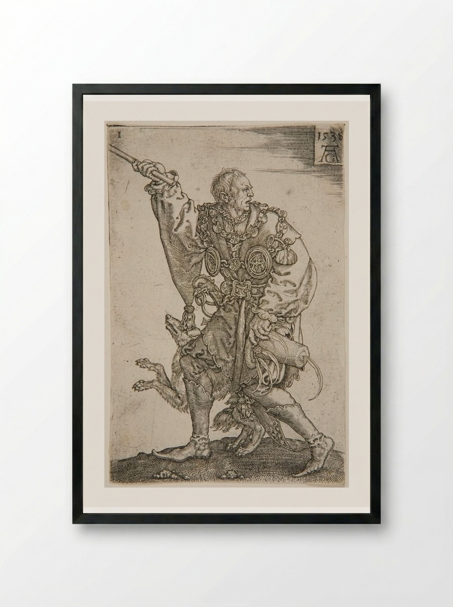 Master of Ceremonies with a Dog - Heinrich Aldegrever - Framed Print Black