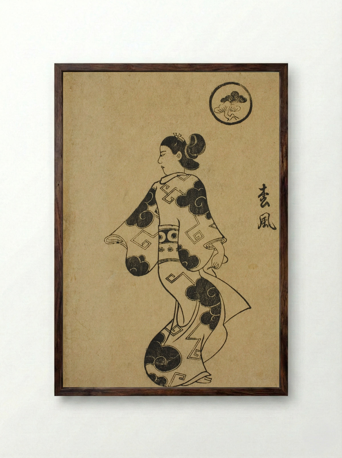 Matsukaze, from Album of Courtesans - Torii Kiyonobu I - Framed Print Dark Wood
