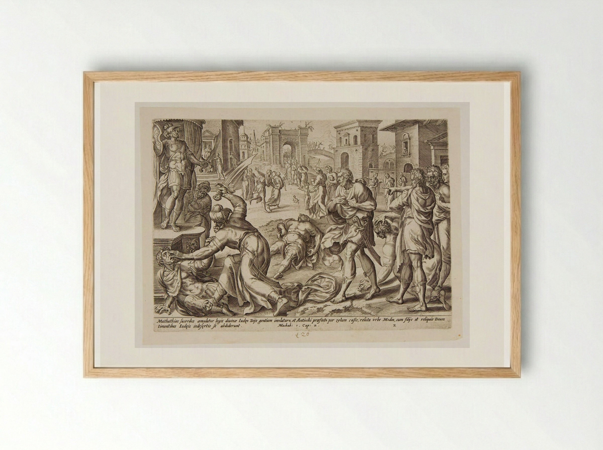 Mattathias Killing a Jew and a Royal Servant at Modin - Johannes Wierix - Framed Print Wood