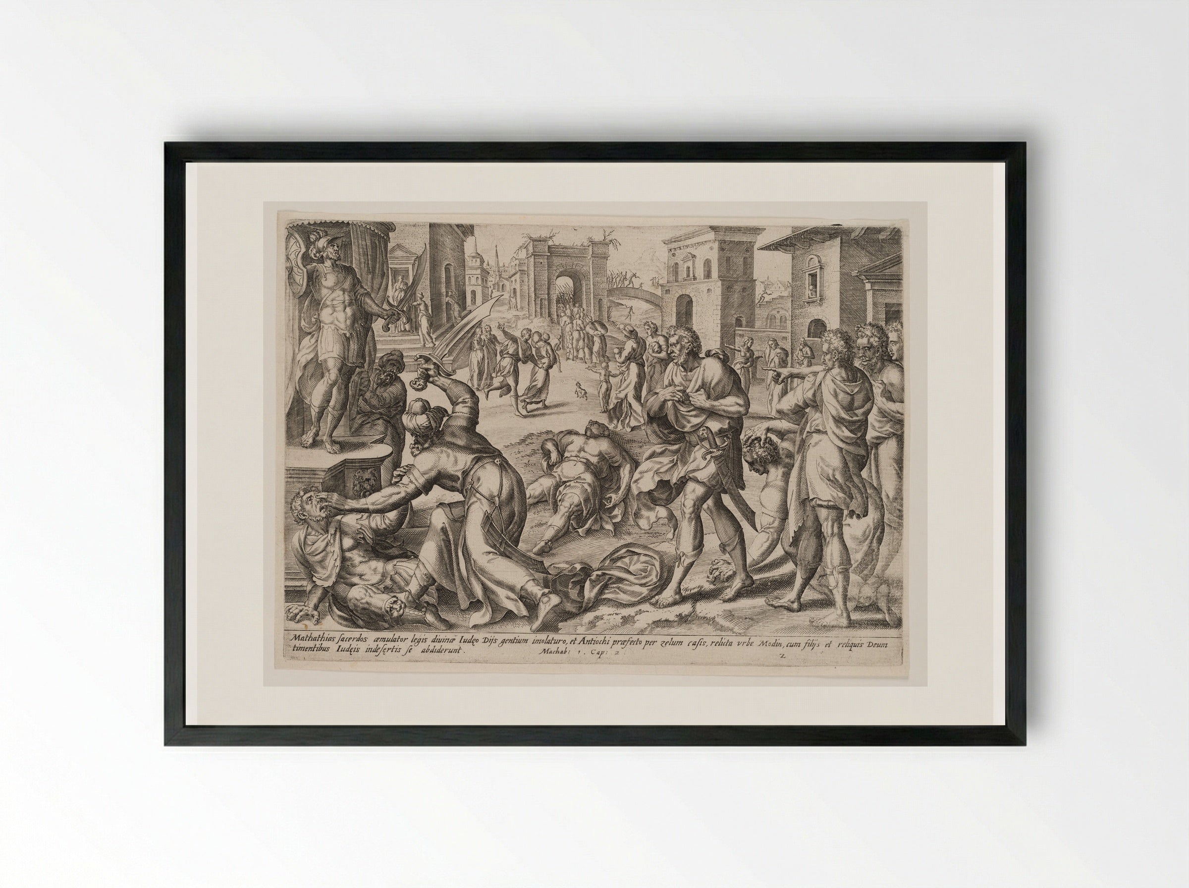 Mattathias Kills the Jew and the King's Officer - Johannes Wierix - Framed Print Black