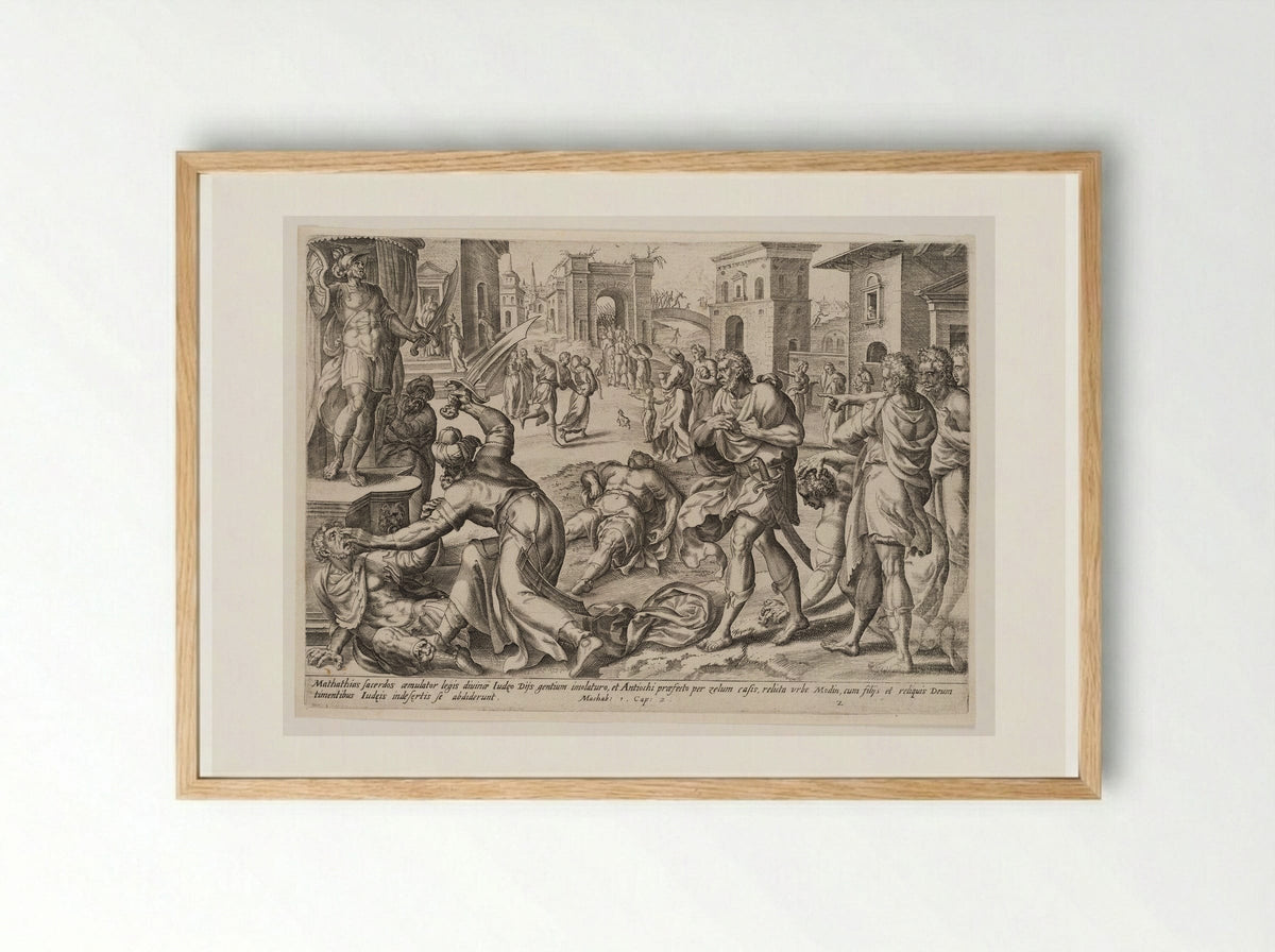 Mattathias Kills the Jew and the King's Officer - Johannes Wierix - Framed Print Wood