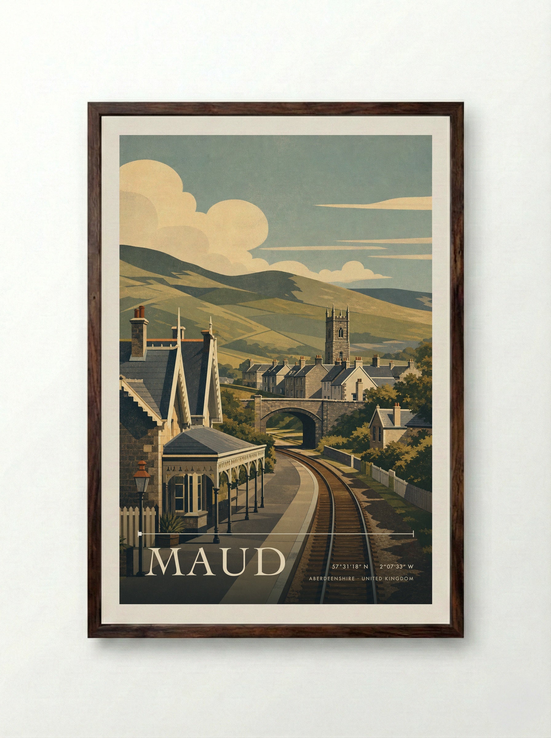 Maud Aberdeenshire United Kingdom Travel Poster - Framed Print Dark Wood