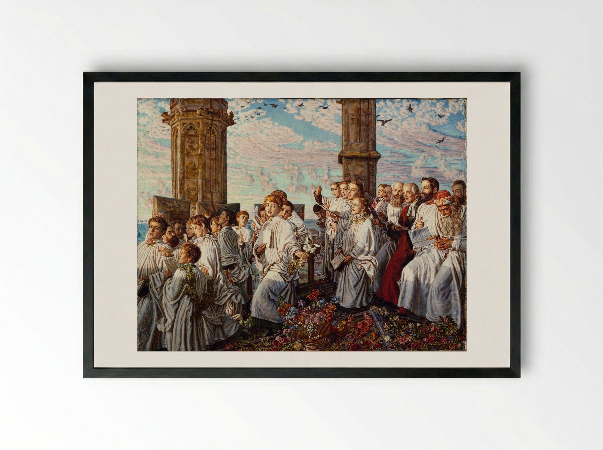 May Morning on Magdalen College Tower, Oxford - William Holman Hunt - Framed Print Black
