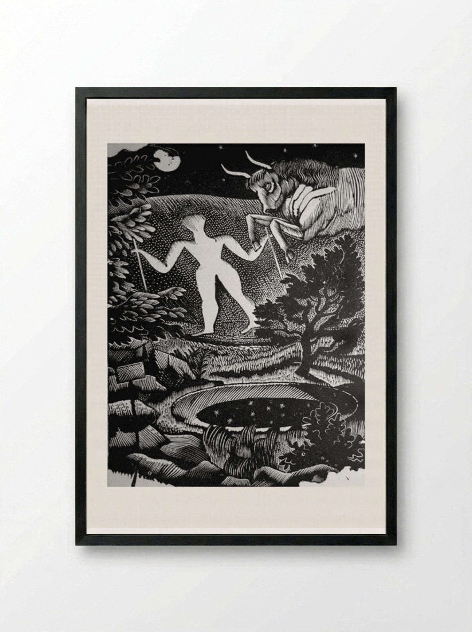 May (The Long Man of Wilmington) - Eric Ravilious - Framed Print Black