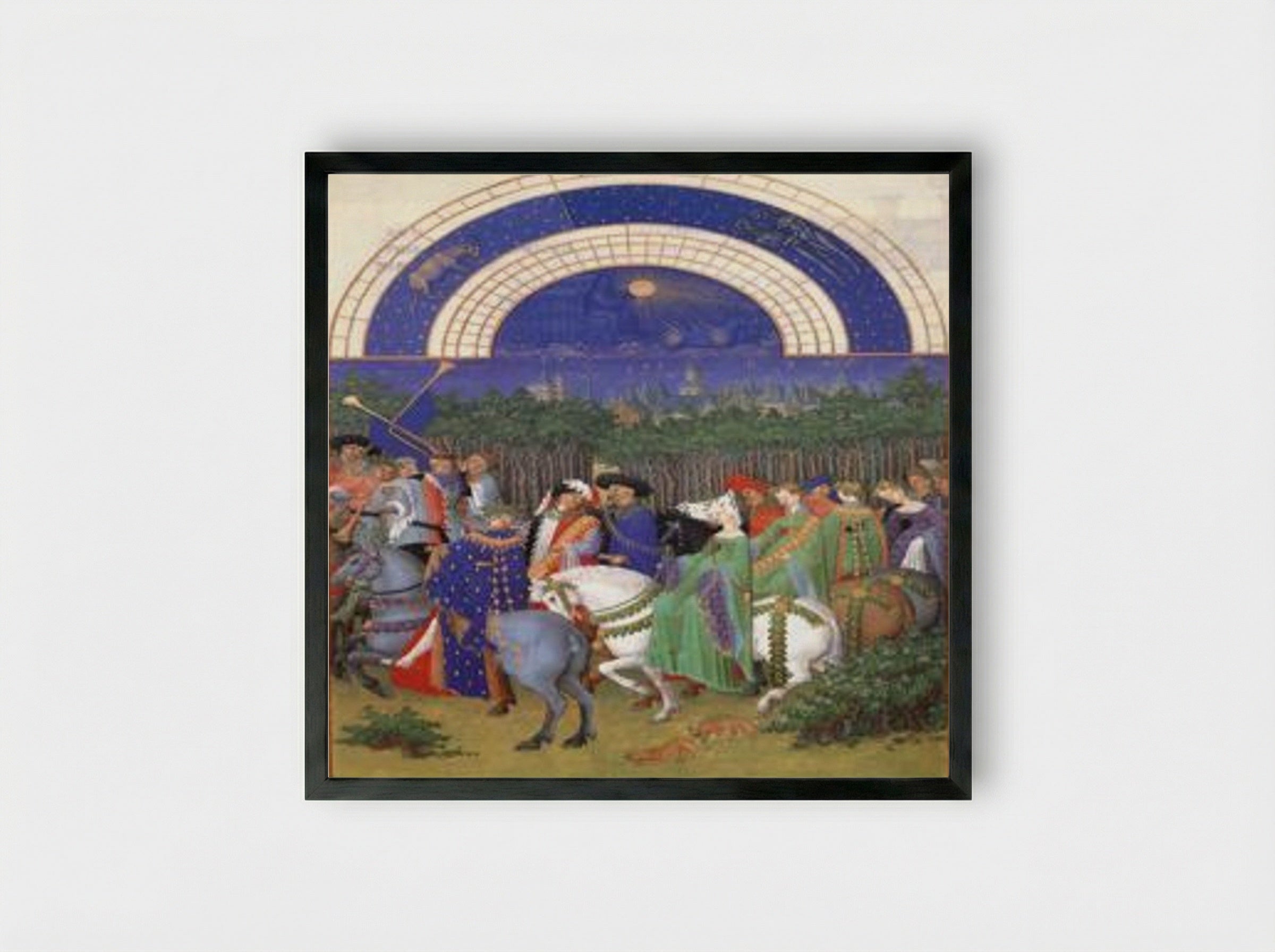 May: Celebrating May Day Near the Town of Riom in the Auvergne - Limbourg brothers - Framed Print Black