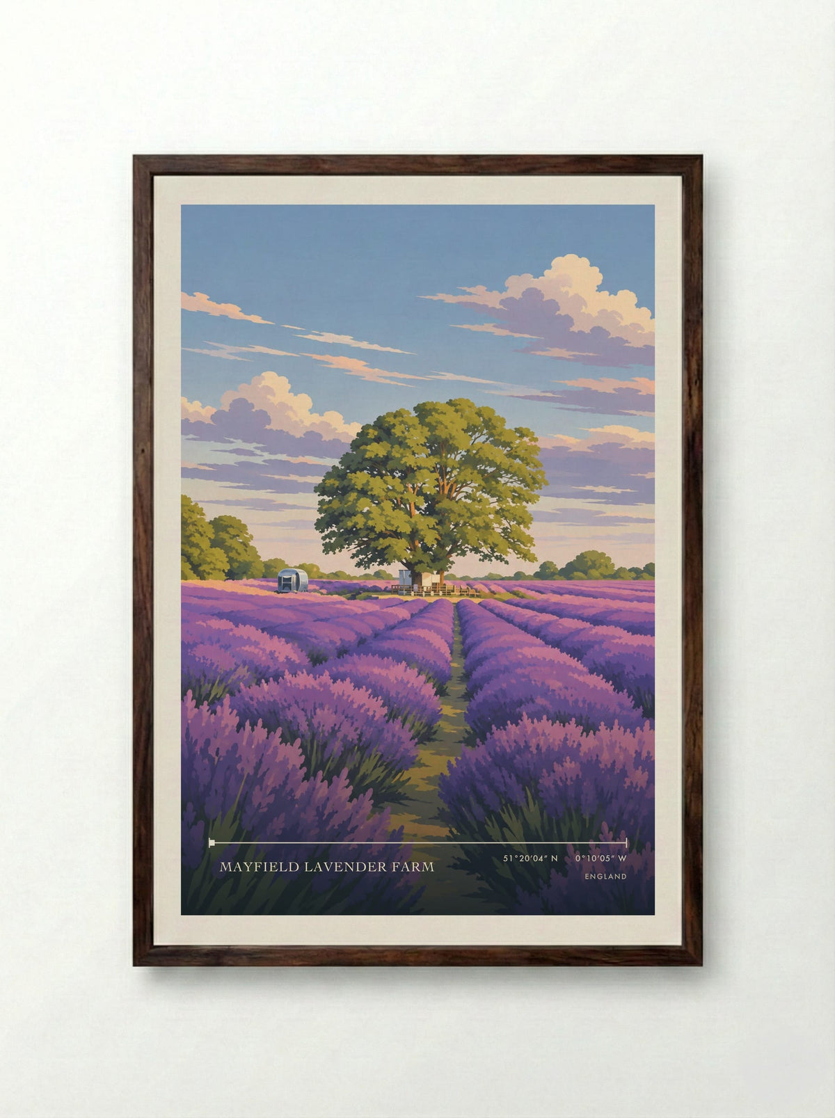 Mayfield Lavender Farm | Travel Poster - Framed Print Dark Wood