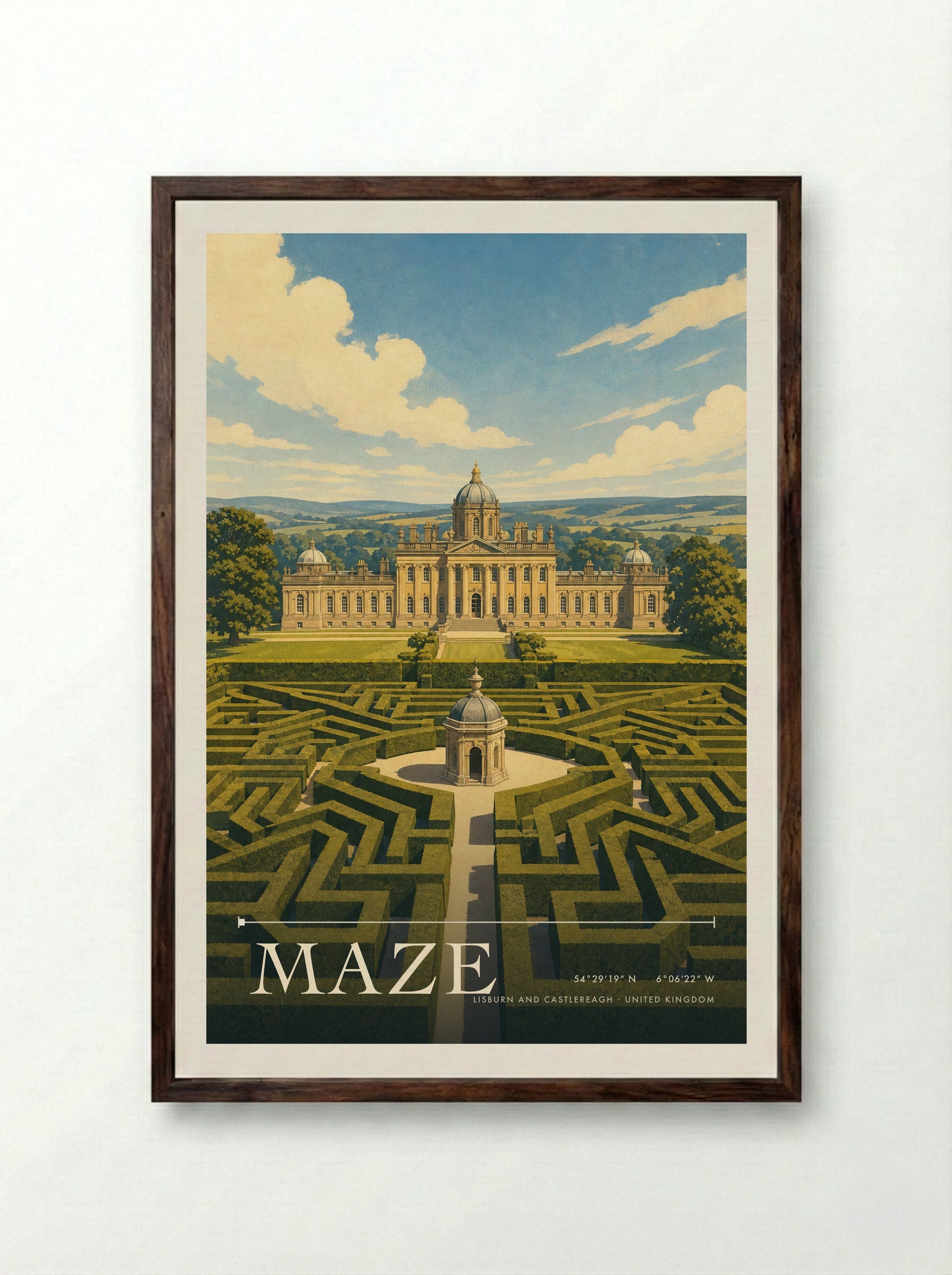 Maze Lisburn and Castlereagh United Kingdom Travel Poster - Framed Print Dark Wood