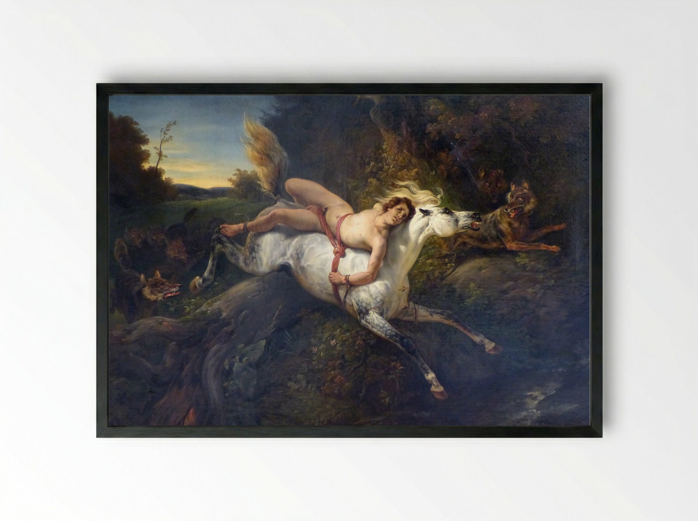 Mazeppa and the Wolves - Horace Vernet - Framed Print Black
