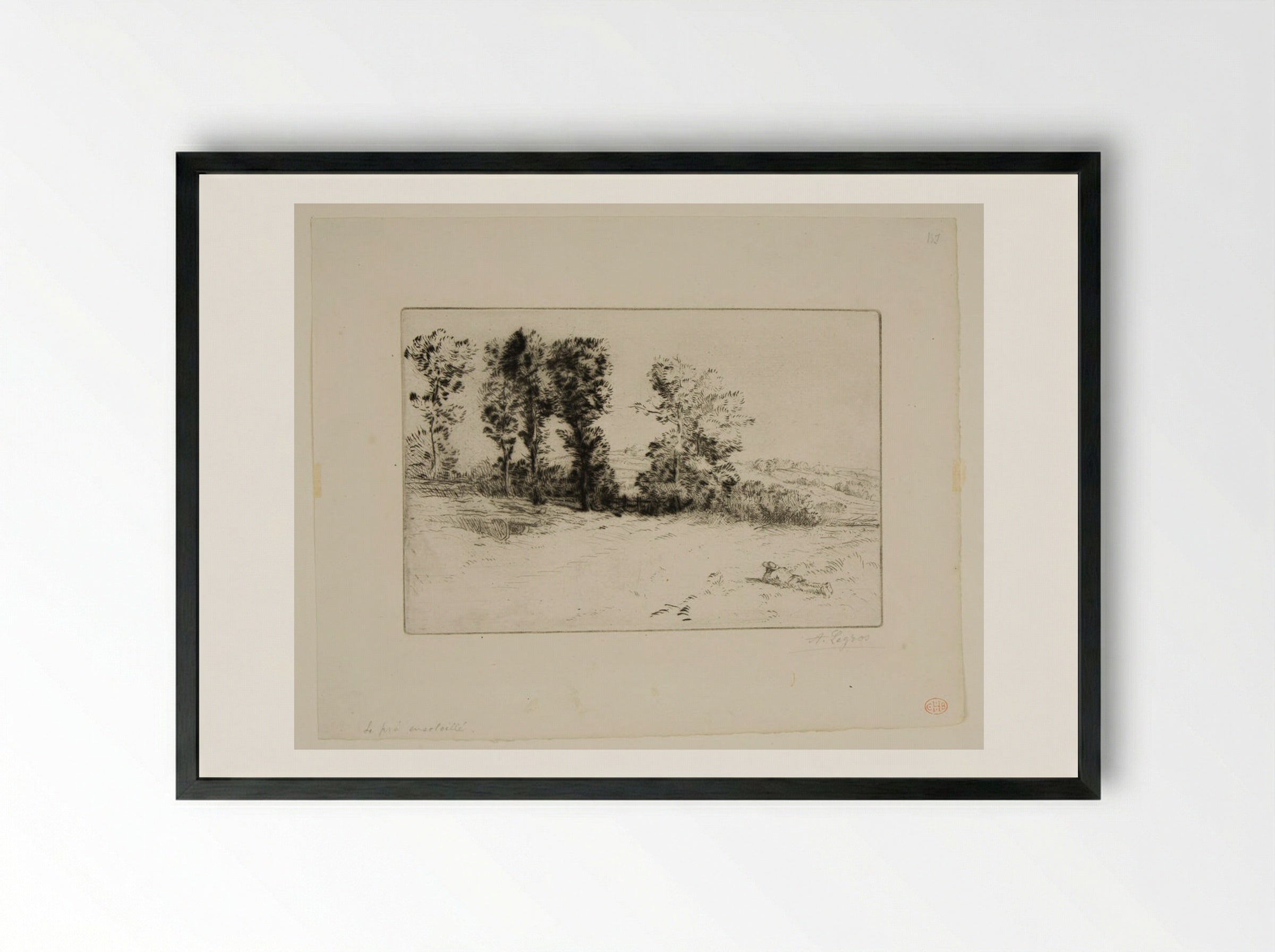 Meadow Bathed in Sunshine - Alphonse Legros - Framed Print Black
