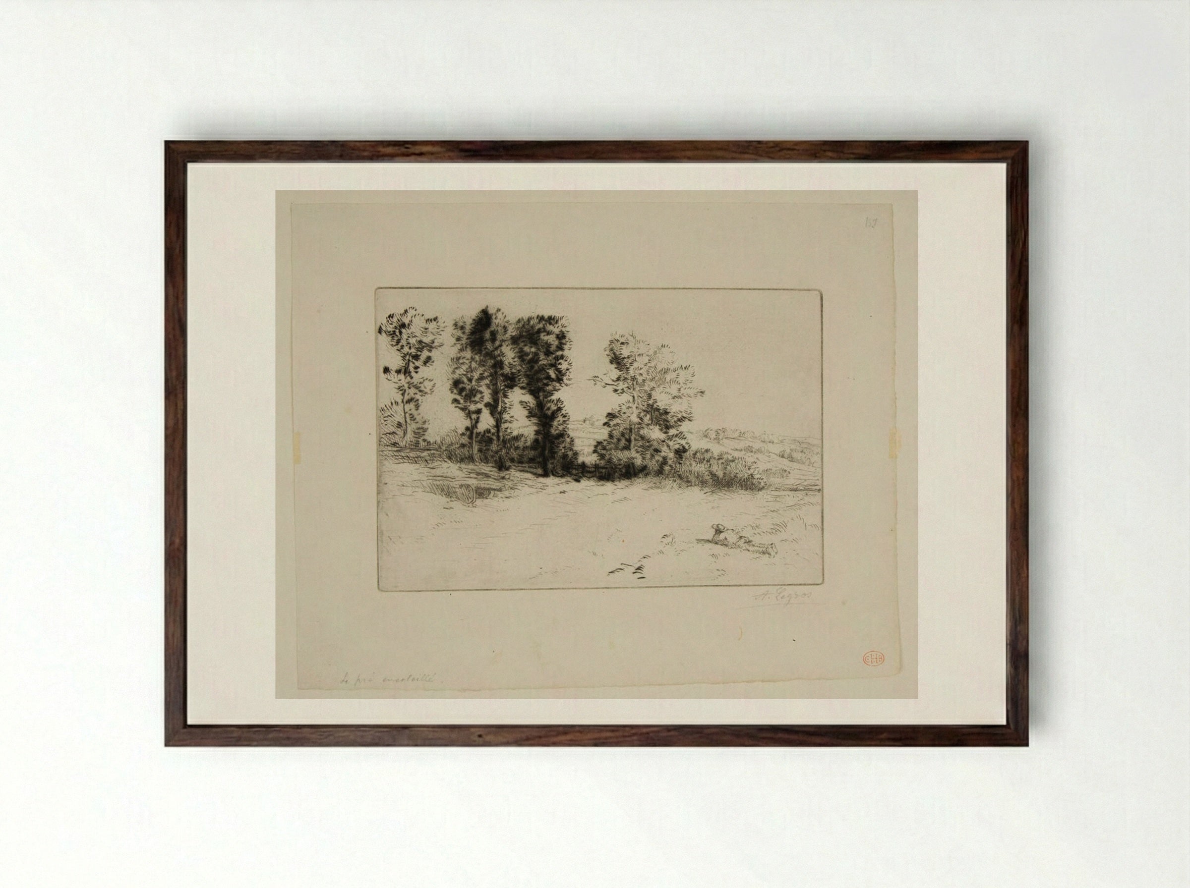 Meadow Bathed in Sunshine - Alphonse Legros - Framed Print Dark Wood
